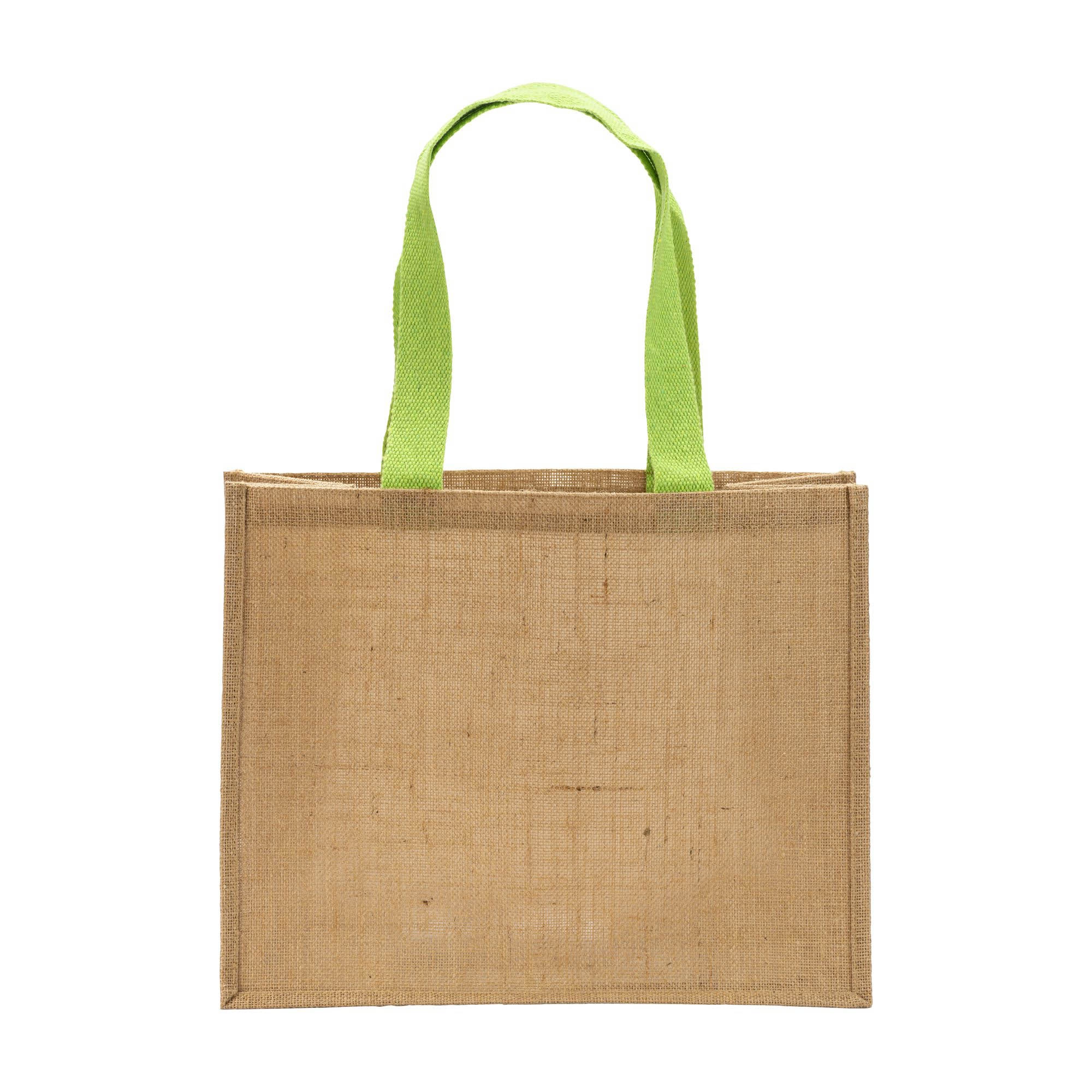Immagine Borsa in juta, manici lunghi colorati e soffietto