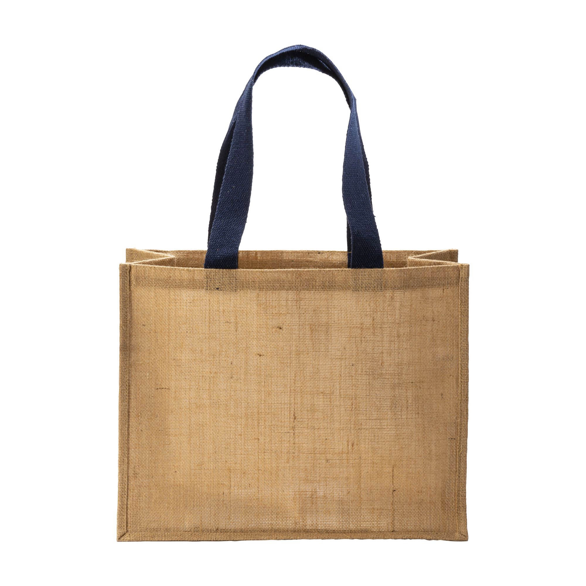 Immagine Borsa in juta, manici lunghi colorati e soffietto