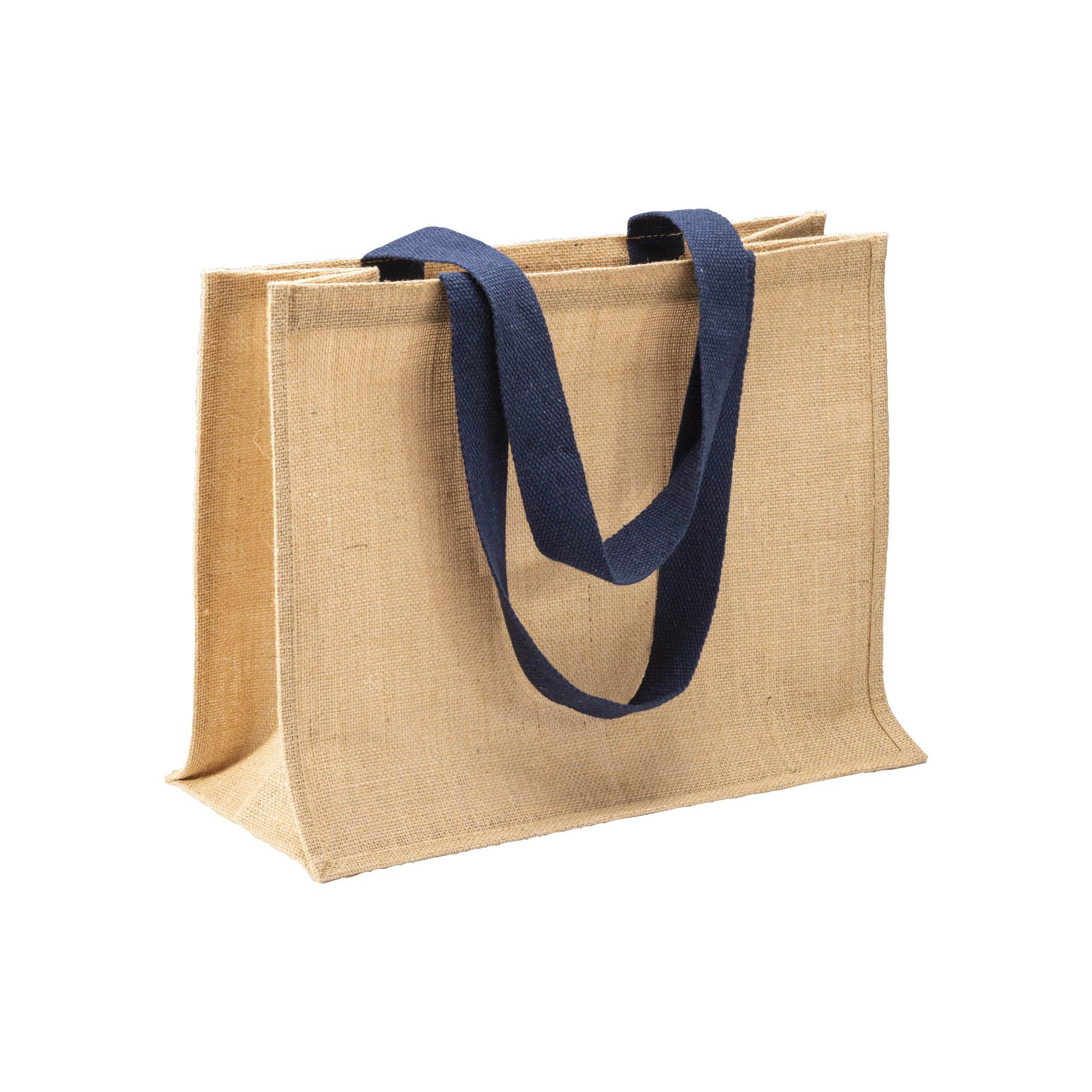 Immagine Borsa in juta, manici lunghi colorati e soffietto