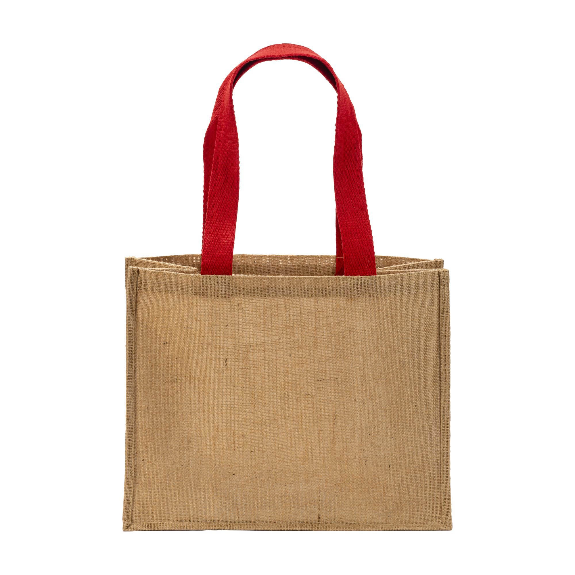Immagine Borsa in juta, manici lunghi colorati e soffietto