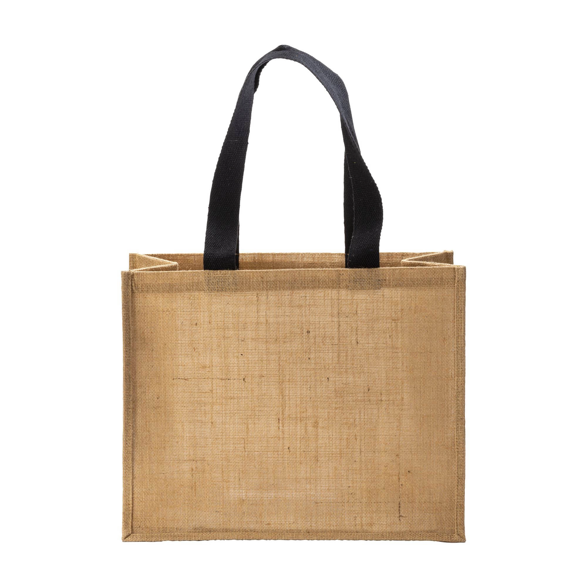 Immagine Borsa in juta, manici lunghi colorati e soffietto