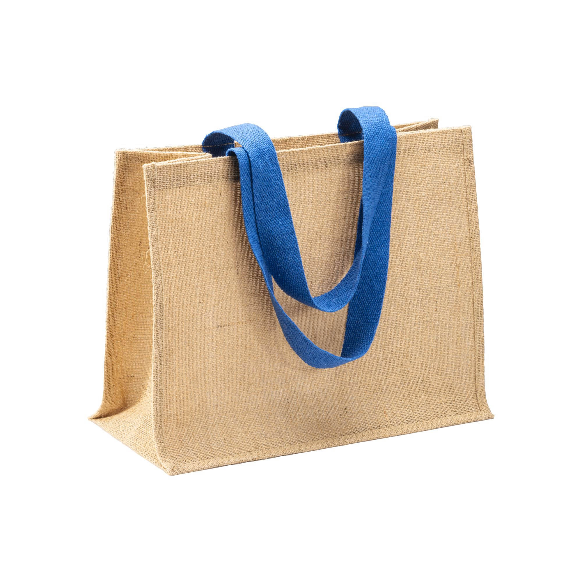 Immagine Borsa in juta, manici lunghi colorati e soffietto