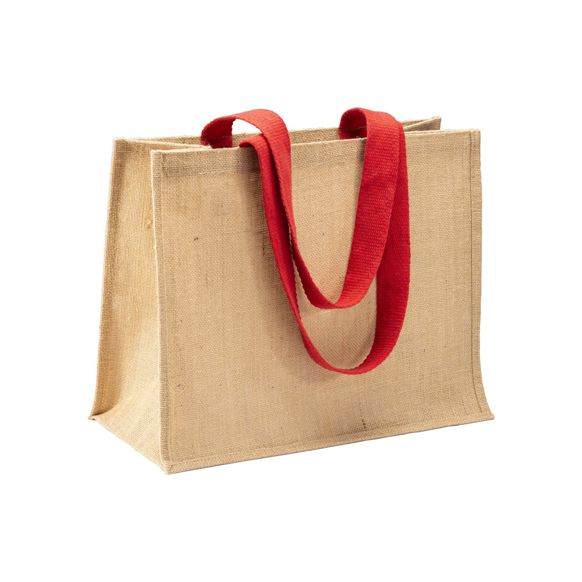 Immagine Borsa in juta, manici lunghi colorati e soffietto