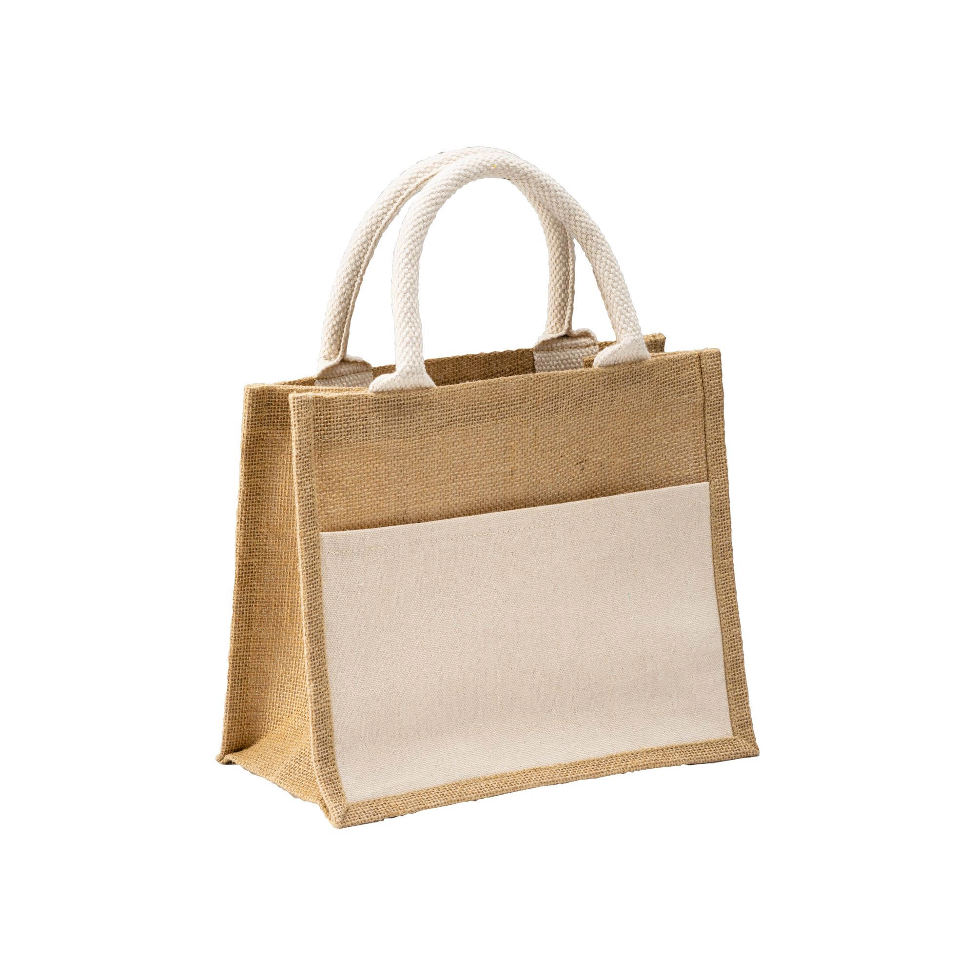 Immagine Mini borsa in juta con tasca e manici in cotone