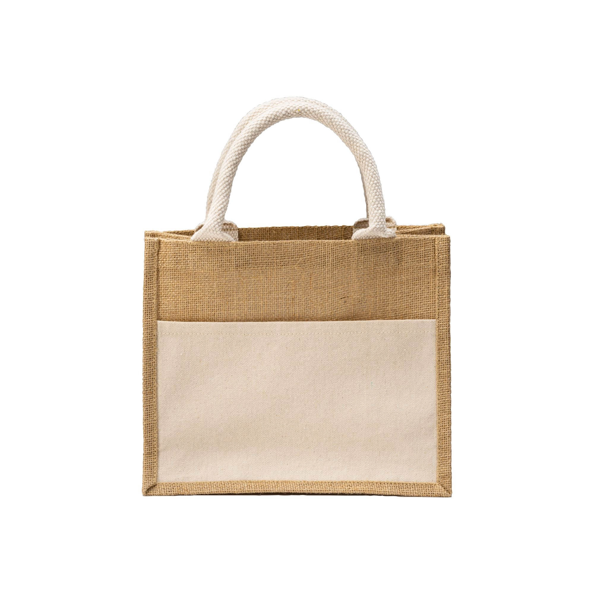 Immagine Mini borsa in juta con tasca e manici in cotone