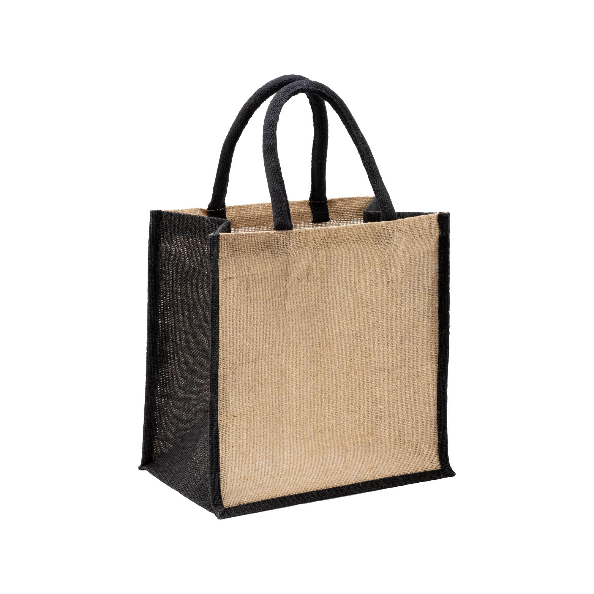 Immagine Mini borsa in juta con manici e inserti colorati