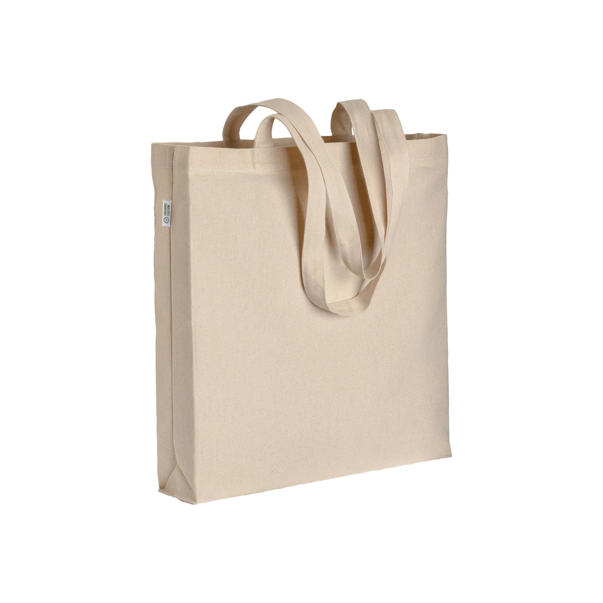 Immagine Shopper in cotone biologico 220 g/m2, manici lunghi e soffietto
