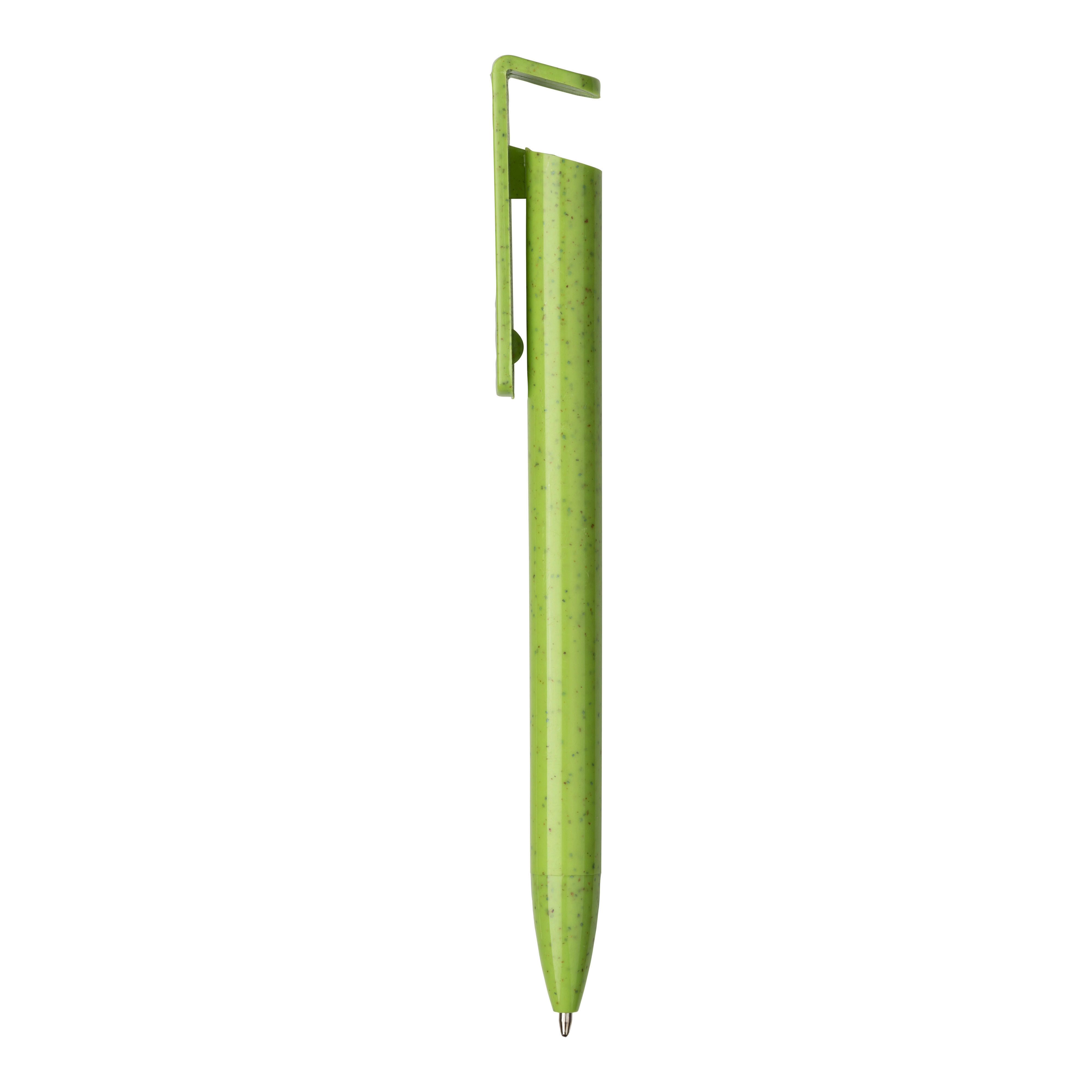 Immagine Penna twist in PP e paglia di grano con stand porta cellulare
