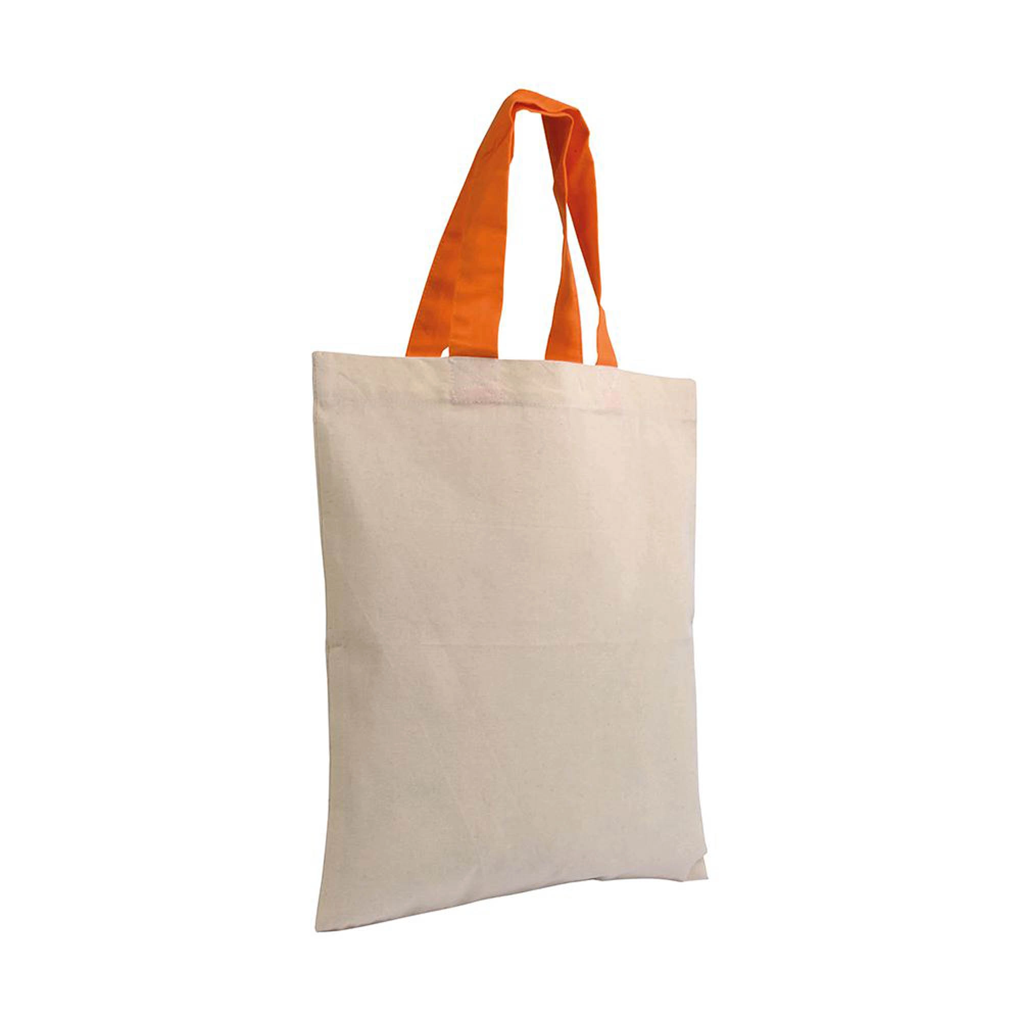 Immagine Mini borsa shopper in cotone riciclato da 140 g/m2 naturale con manici colorati