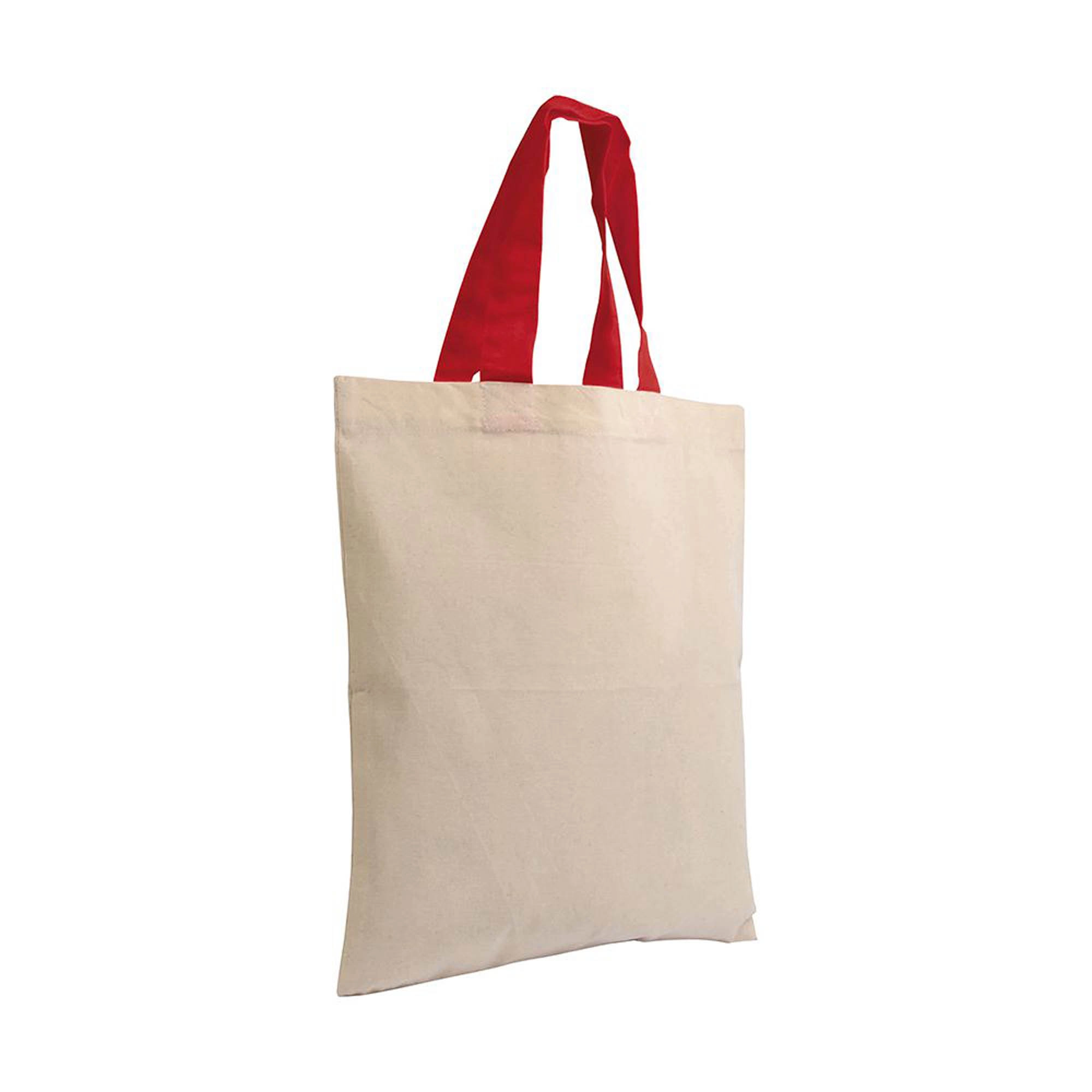 Immagine Mini borsa shopper in cotone riciclato da 140 g/m2 naturale con manici colorati