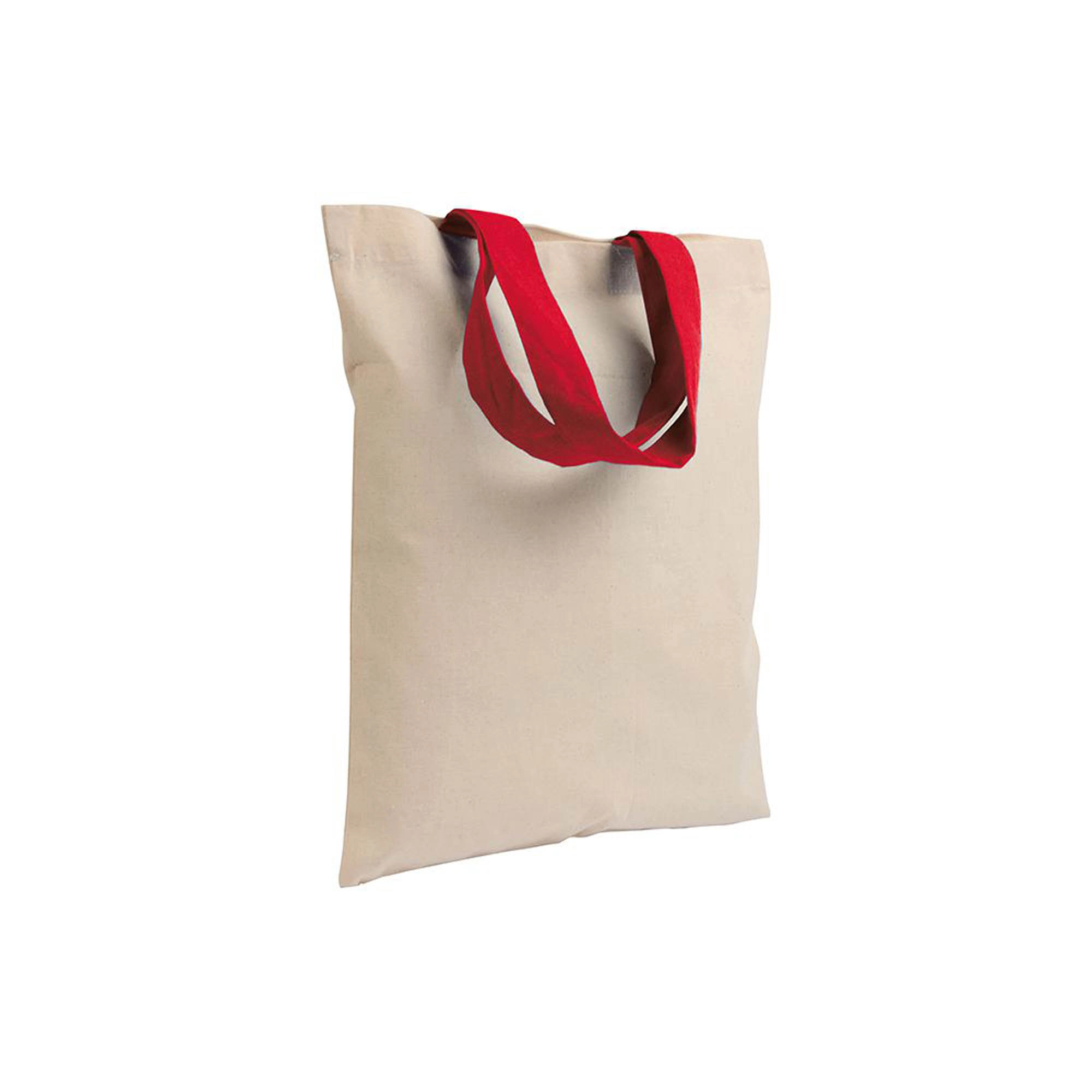 Immagine Mini borsa shopper in cotone riciclato da 140 g/m2 naturale con manici colorati