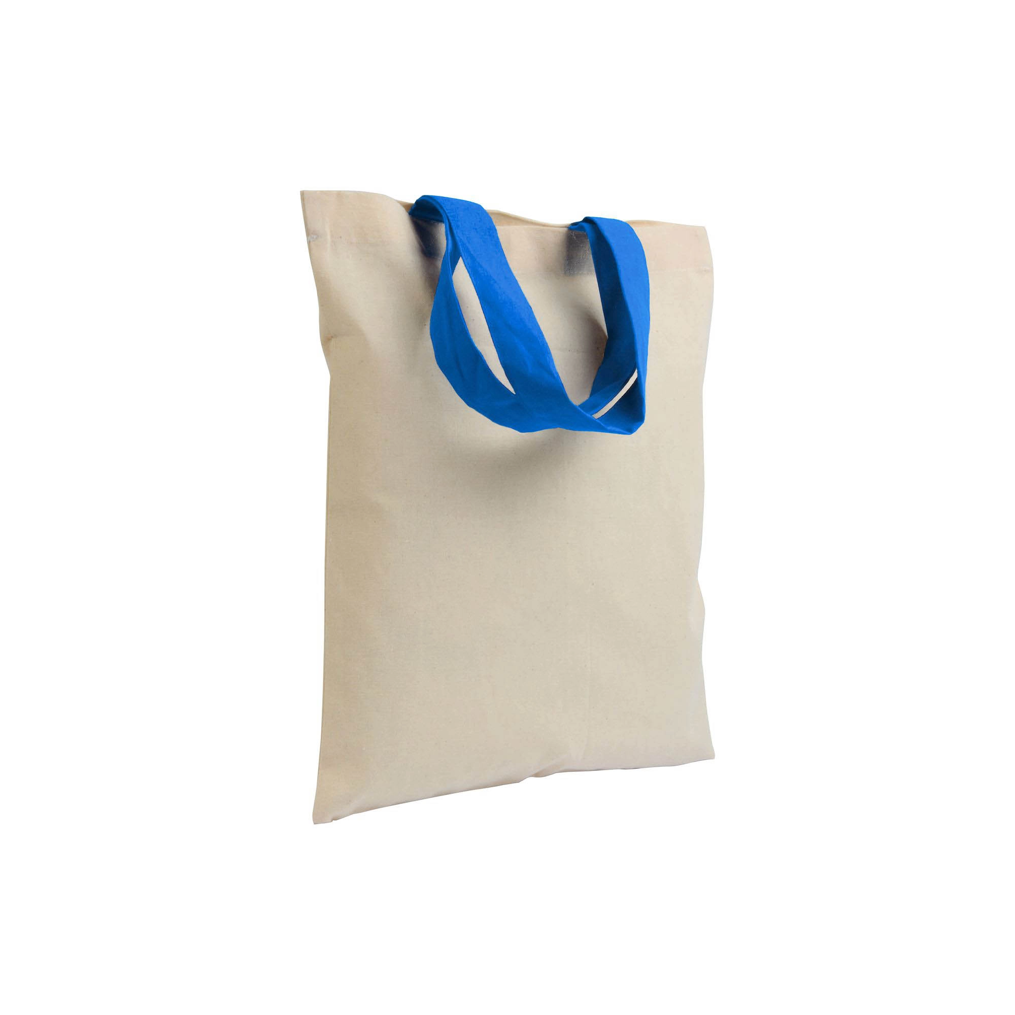 Immagine Mini borsa shopper in cotone riciclato da 140 g/m2 naturale con manici colorati