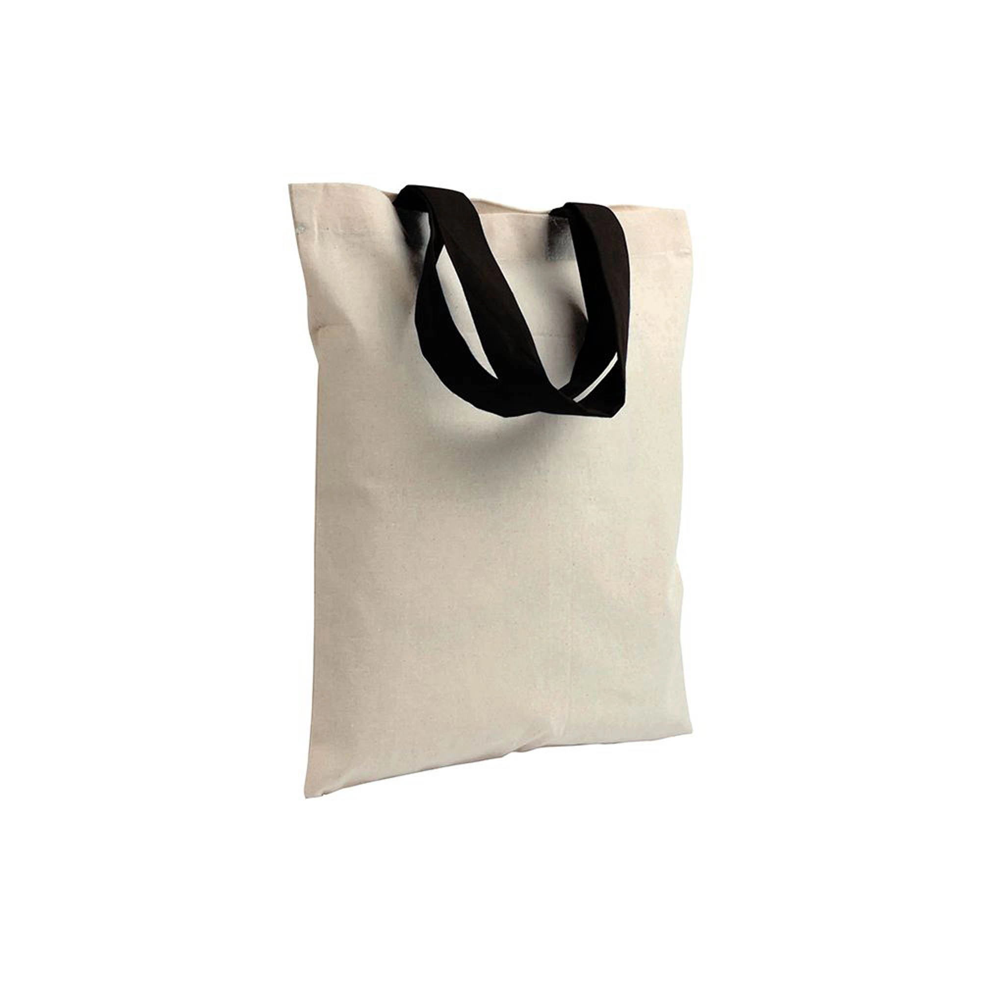 Immagine Mini borsa shopper in cotone riciclato da 140 g/m2 naturale con manici colorati