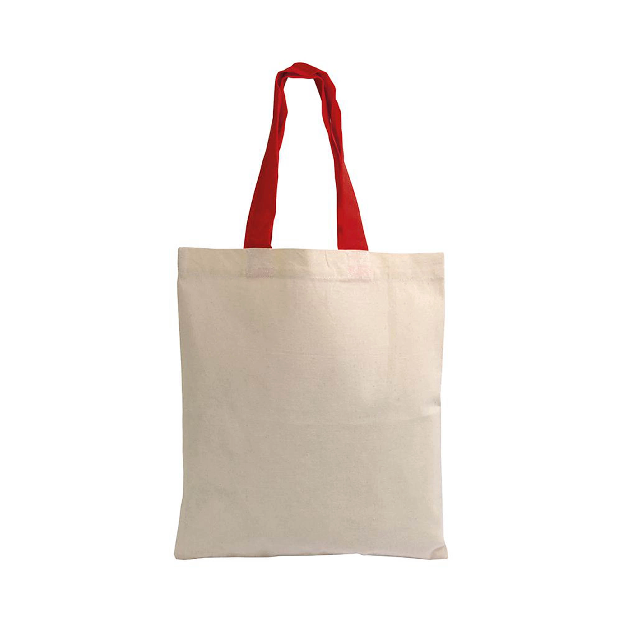 Immagine Mini borsa shopper in cotone riciclato da 140 g/m2 naturale con manici colorati