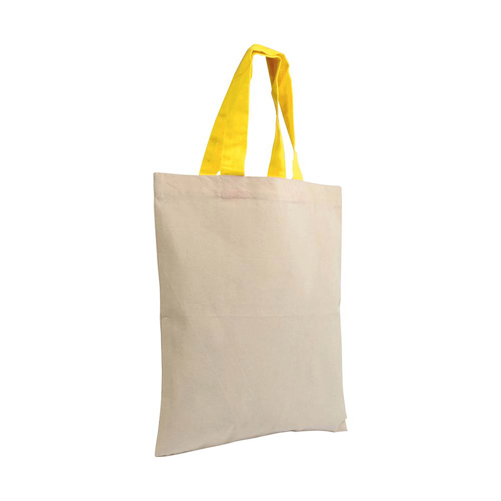 Immagine Mini borsa shopper in cotone riciclato da 140 g/m2 naturale con manici colorati