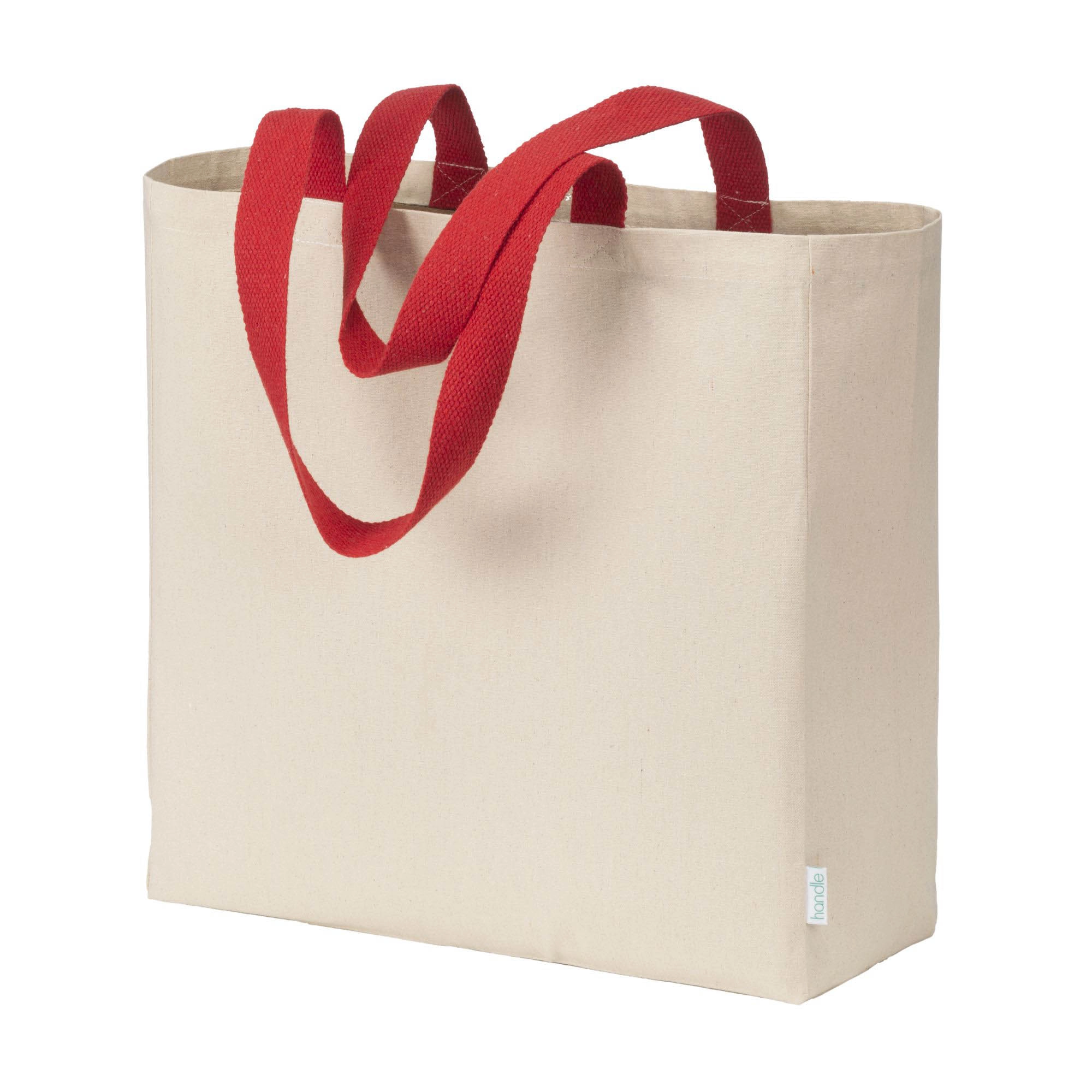 Immagine Maxi borsa shopper in cotone riciclato da 280 g/m2 naturale con manici colorati