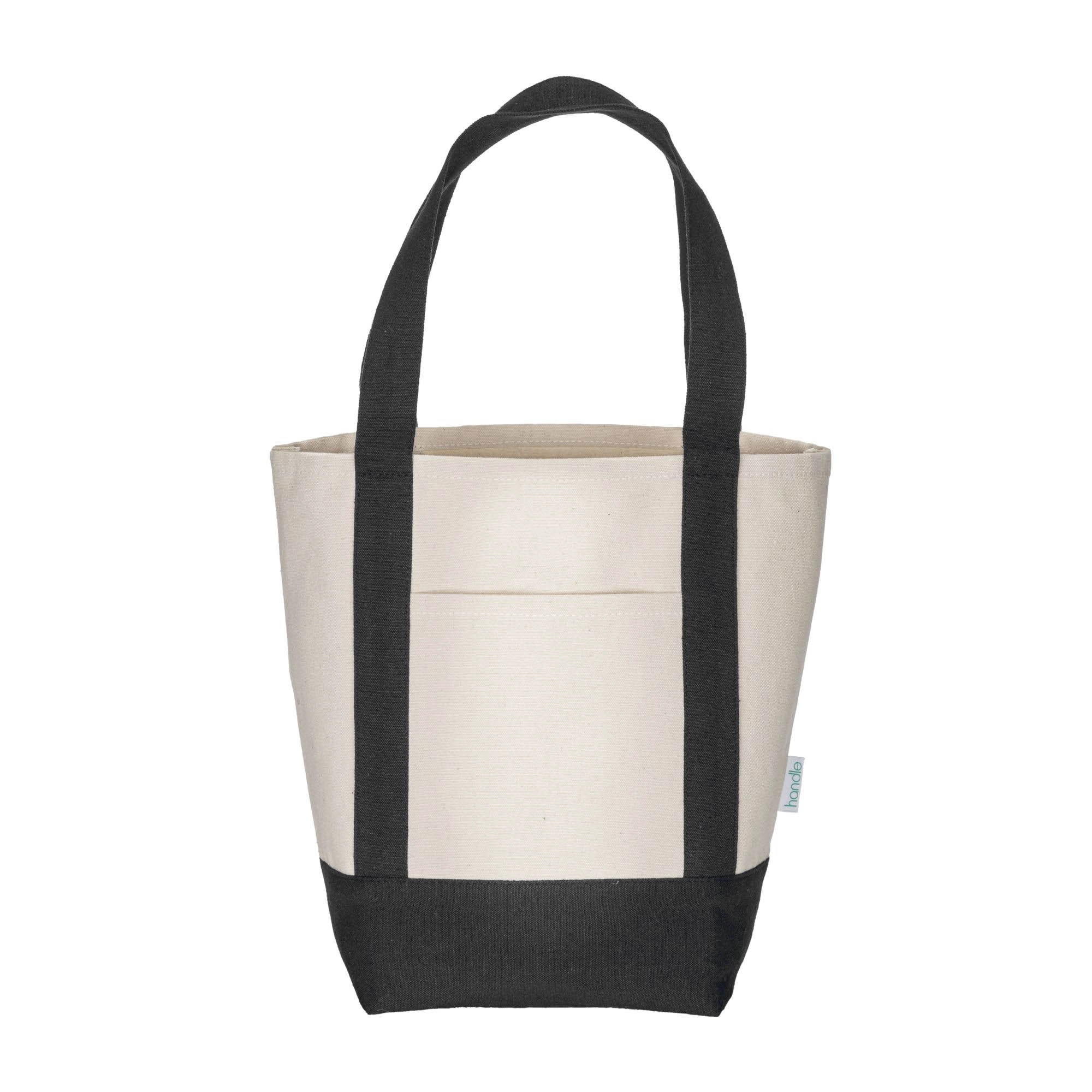 Immagine Mini borsa shopper in cotone riciclato da 340 g/m2 con manici e base colorati. GRS