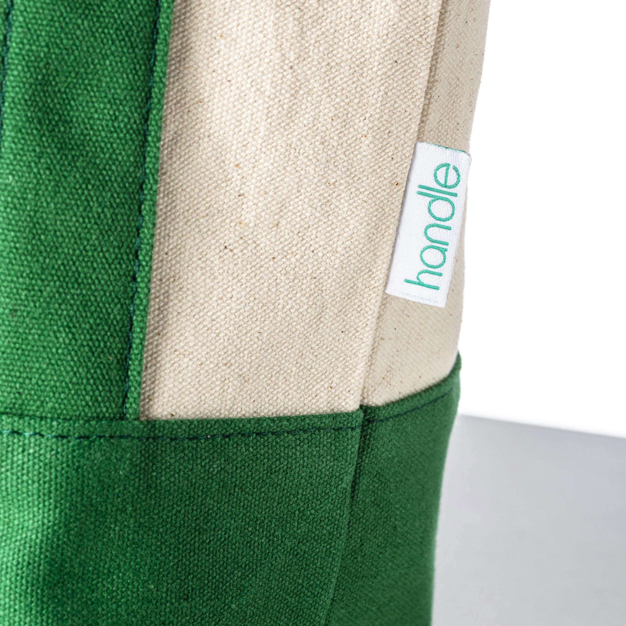 Immagine Mini borsa shopper in cotone riciclato da 340 g/m2 con manici e base colorati. GRS