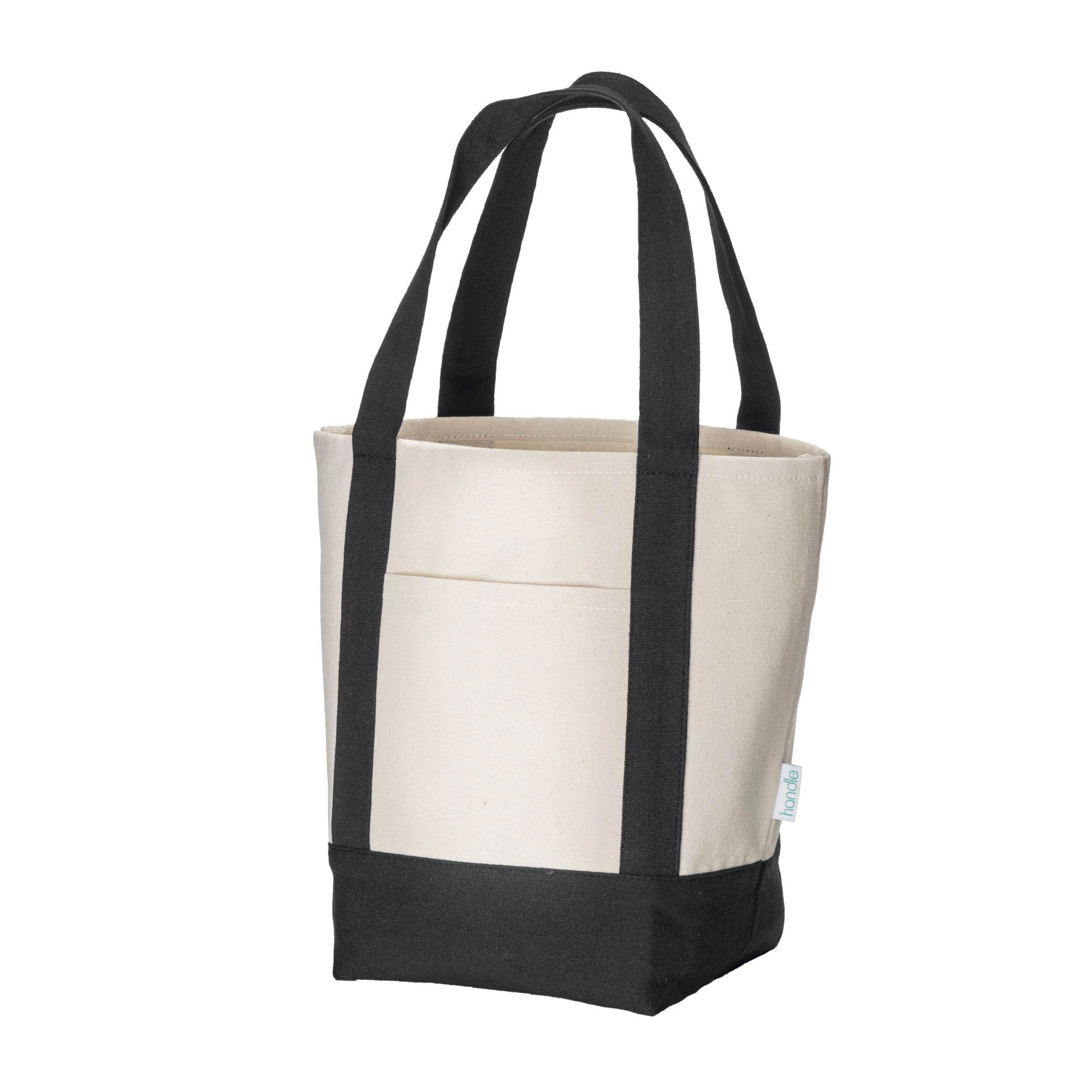 Immagine Mini borsa shopper in cotone riciclato da 340 g/m2 con manici e base colorati. GRS