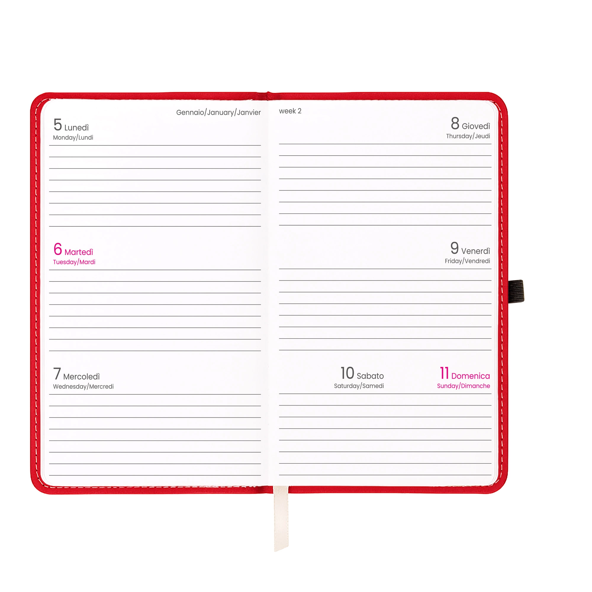 Immagine Agenda tascabile settimanale 2027, copertina rigida in PU termovirante con impuntura
