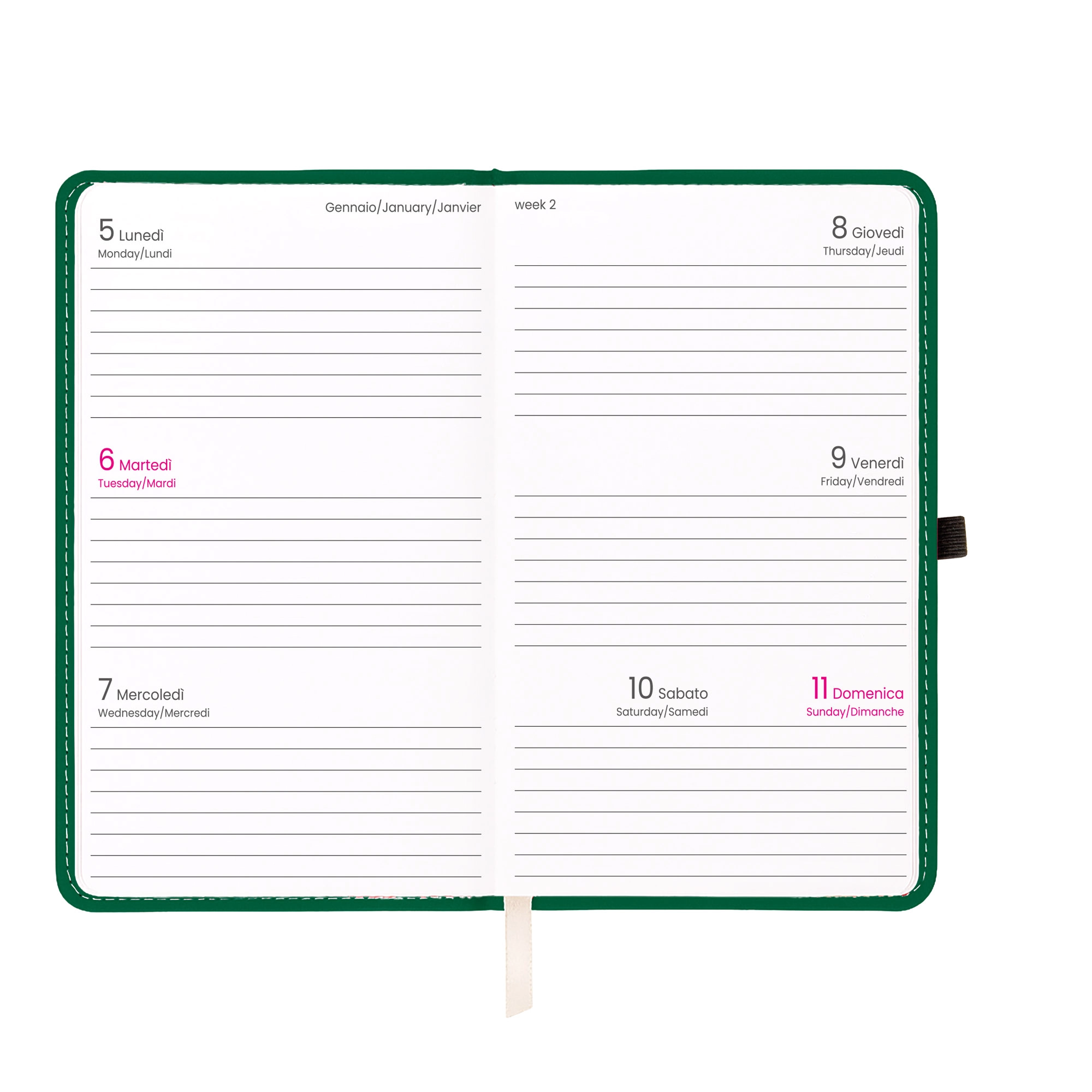 Immagine Agenda tascabile settimanale 2027, copertina rigida in PU termovirante con impuntura