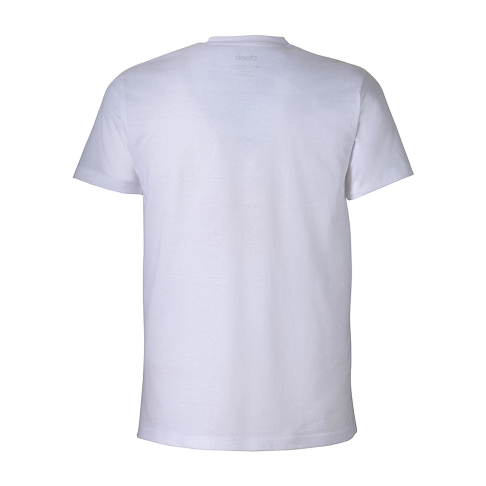 Immagine T-shirt unisex bianca in cotone e poliestere rigenerati da 145 g/m2