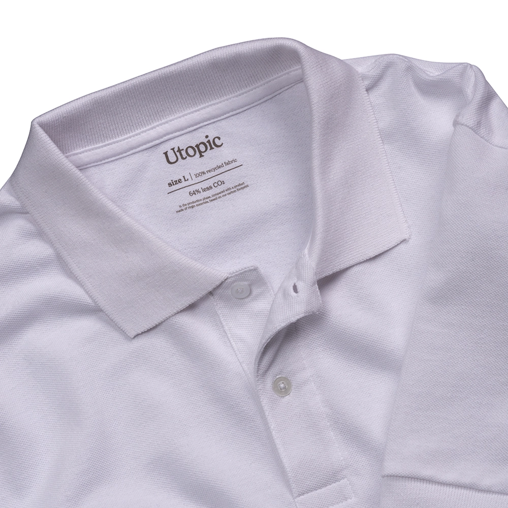 Immagine Polo unisex bianca in cotone e poliestere rigenerati da 200 g/m2