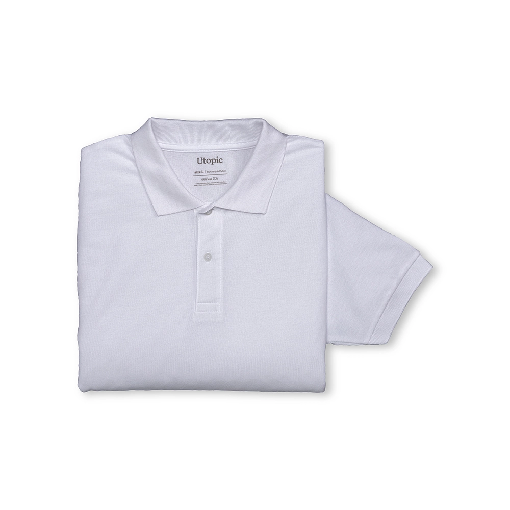 Immagine Polo unisex bianca in cotone e poliestere rigenerati da 200 g/m2