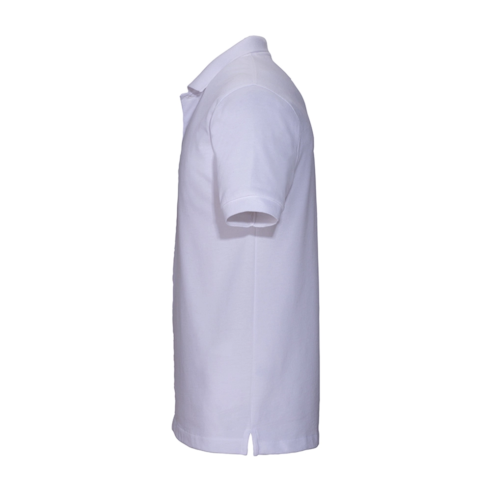 Immagine Polo unisex bianca in cotone e poliestere rigenerati da 200 g/m2