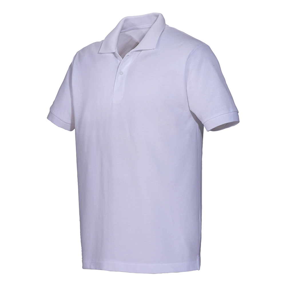 Immagine Polo unisex bianca in cotone e poliestere rigenerati da 200 g/m2