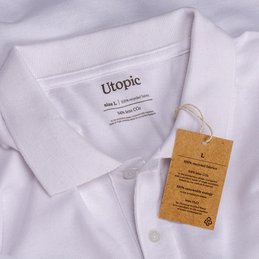 Immagine Polo unisex bianca in cotone e poliestere rigenerati da 200 g/m2