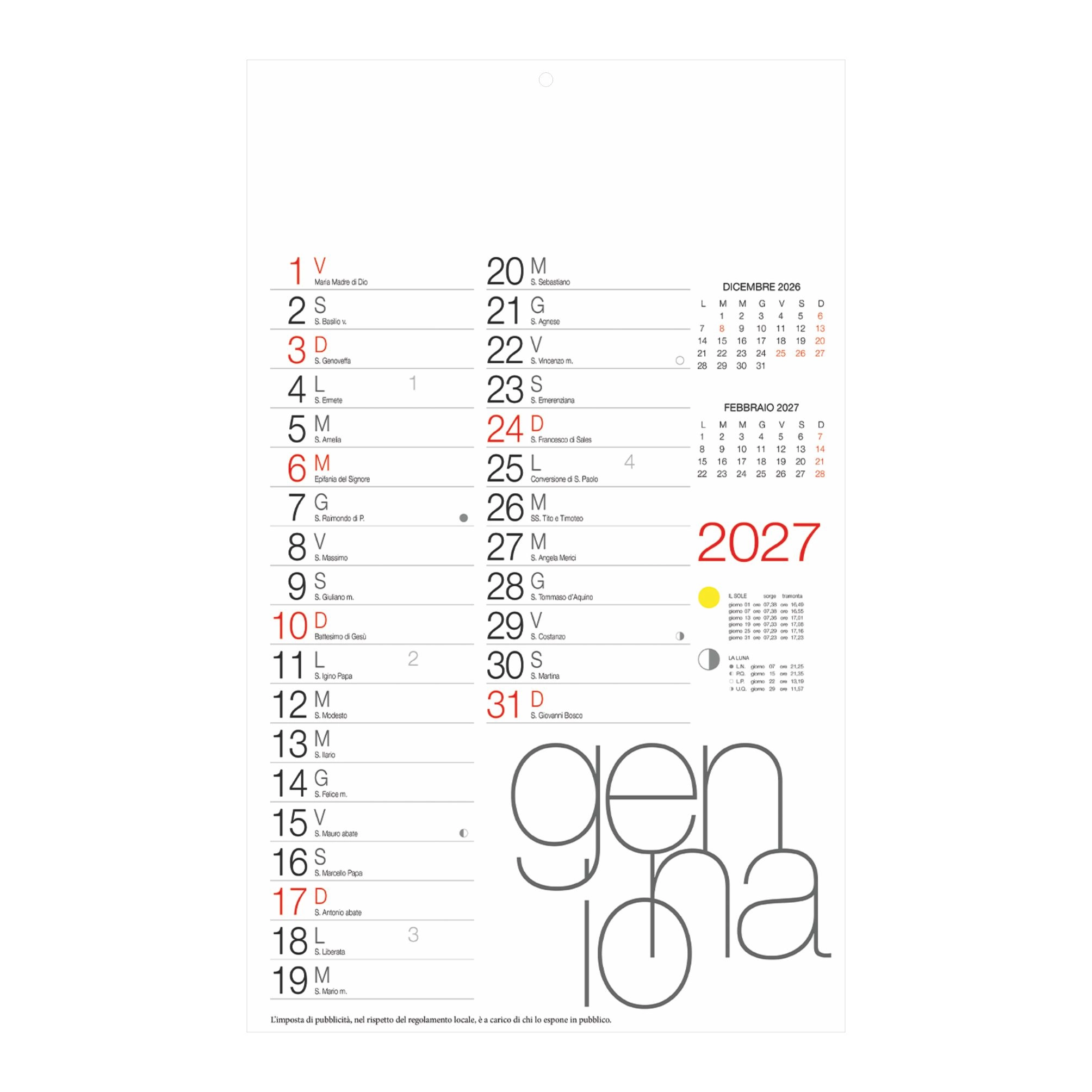 Immagine B067 - Calendario Olandese Design