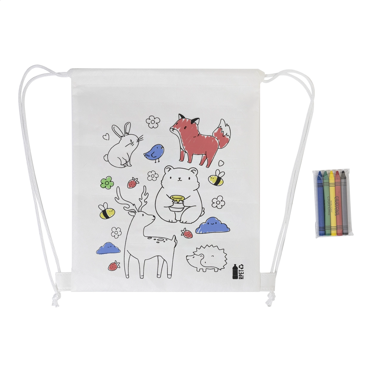 Immagine Zocolo Borsa con cordoncino da colorare RPET, animali