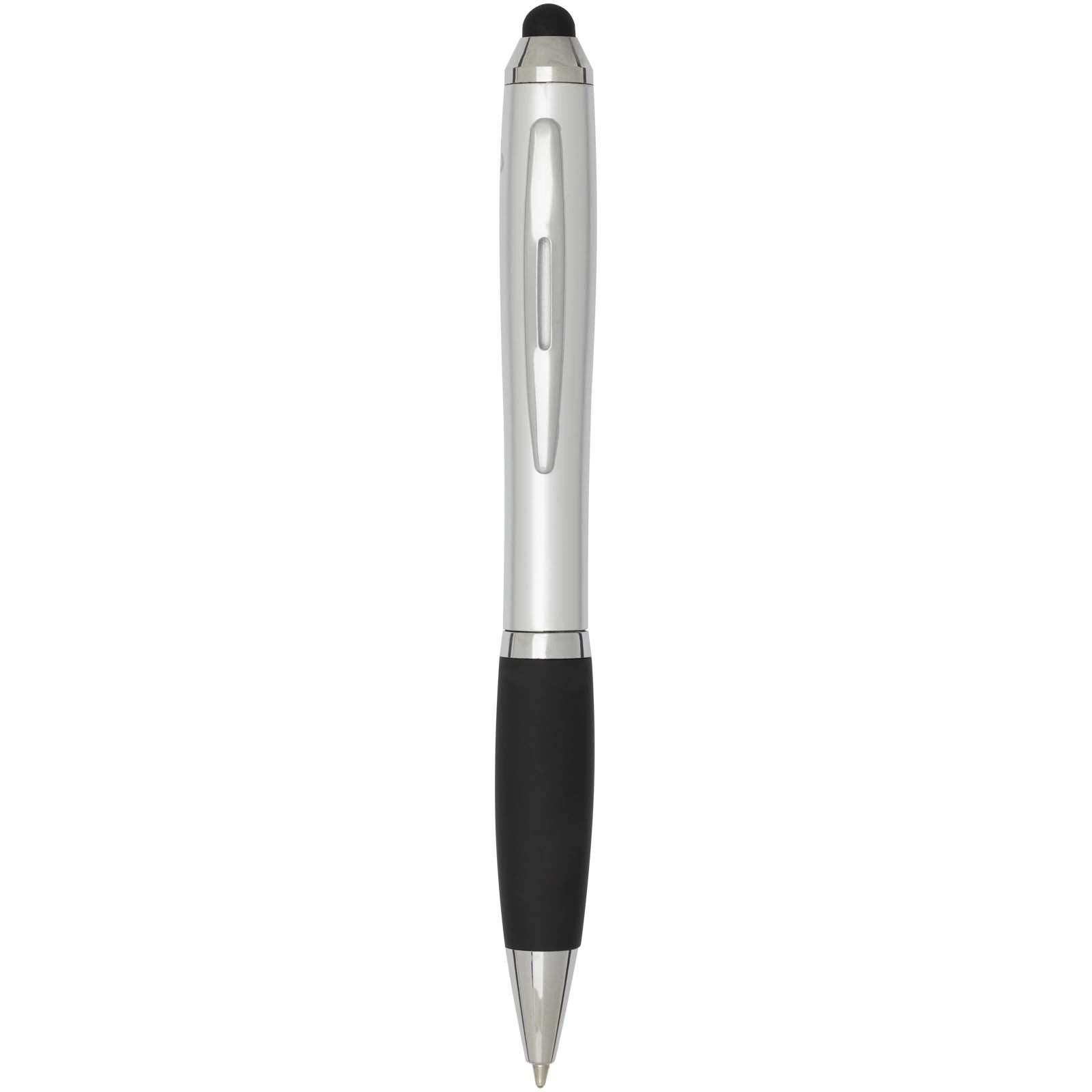 Immagine Penna a sfera con pennino in plastica riciclata RCS con fusto colorato e impugnatura di colore nero (inchiostro nero) Nash