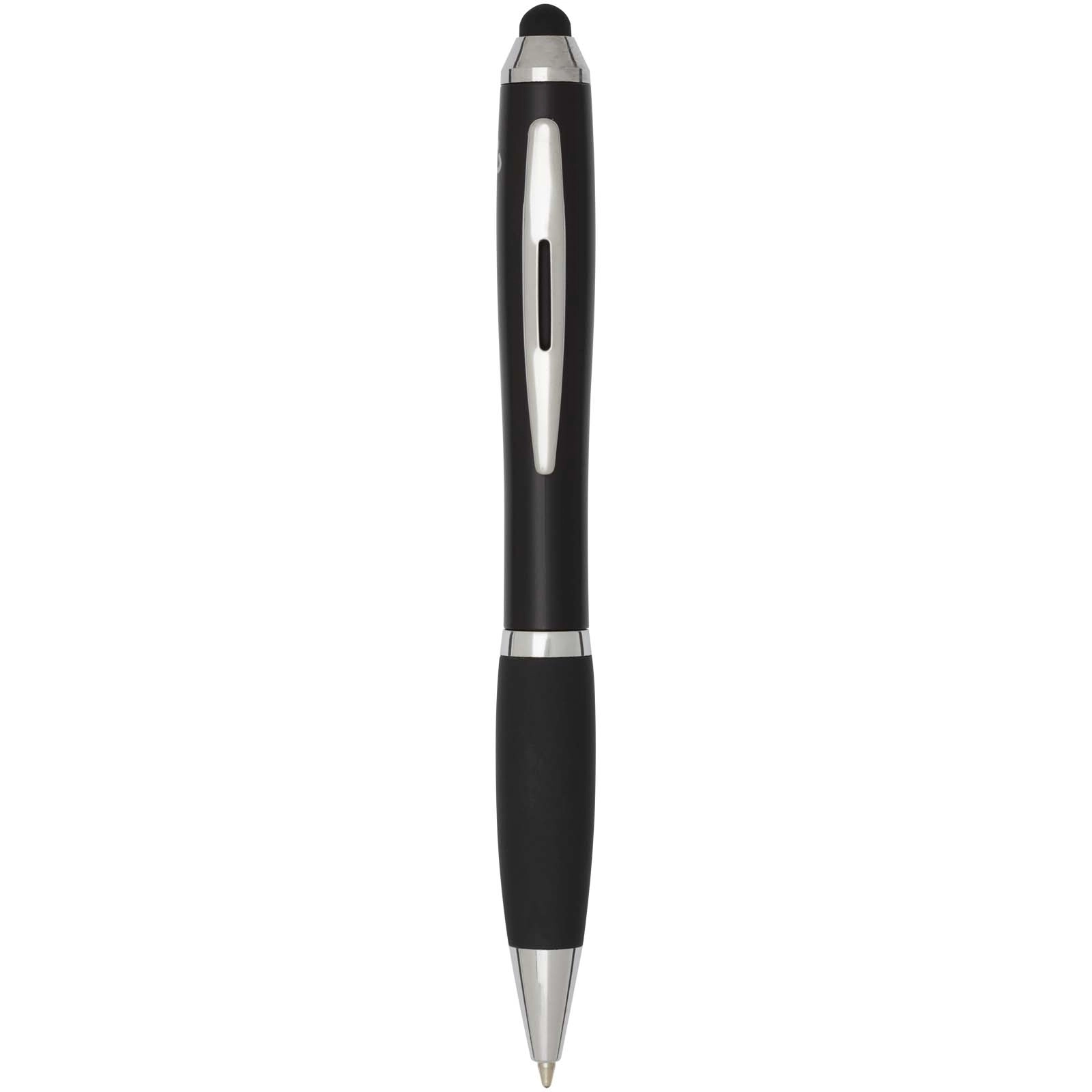 Immagine Penna a sfera con pennino plastica riciclata RCS con fusto colorato e impugnatura di colore nero (inchiostro blu) Nash