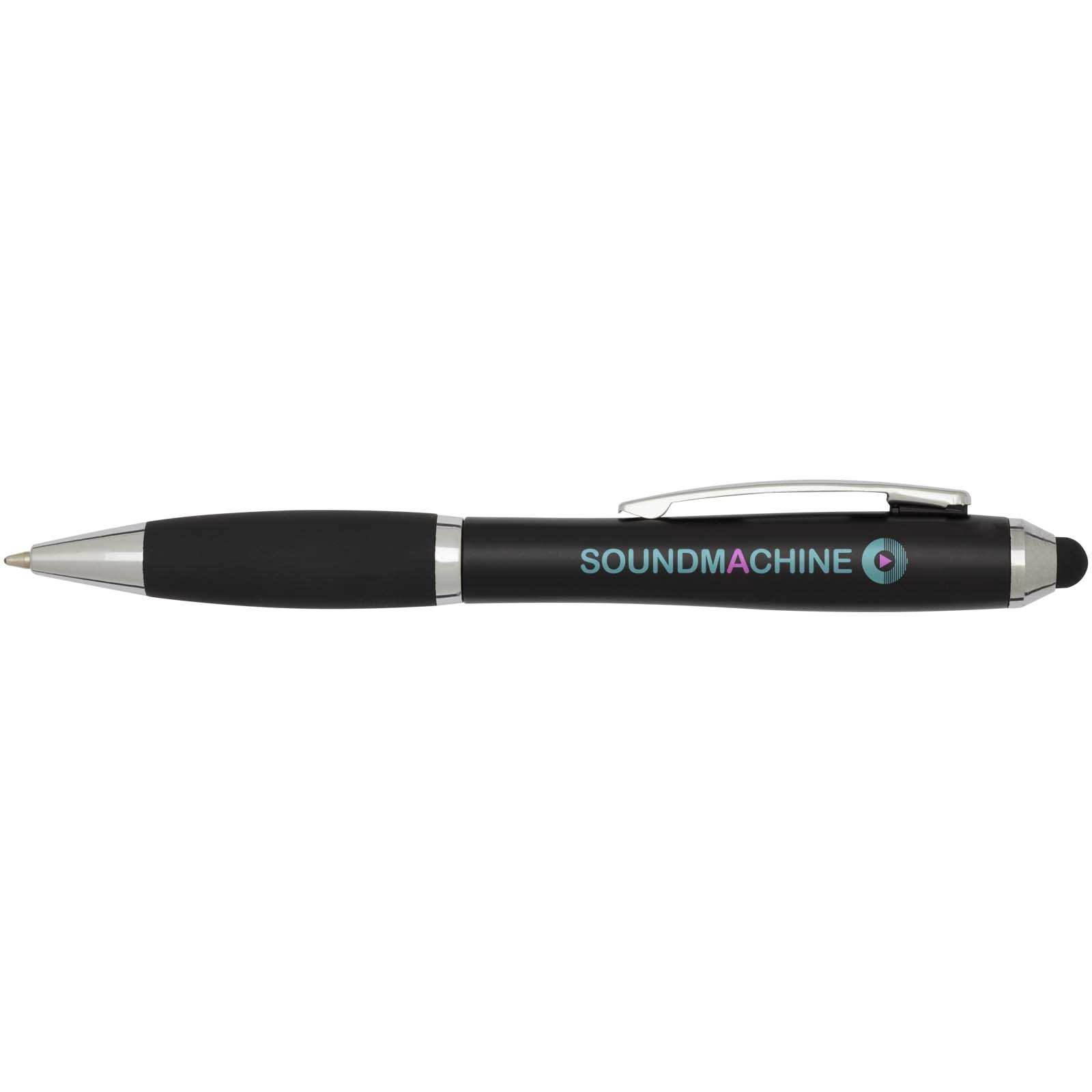 Immagine Penna a sfera con pennino plastica riciclata RCS con fusto colorato e impugnatura di colore nero (inchiostro blu) Nash