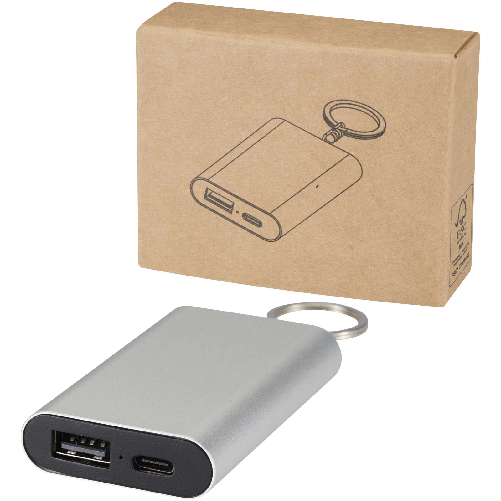 Immagine Power bank da 2000 mAh in alluminio riciclato con portachiavi Arcturus