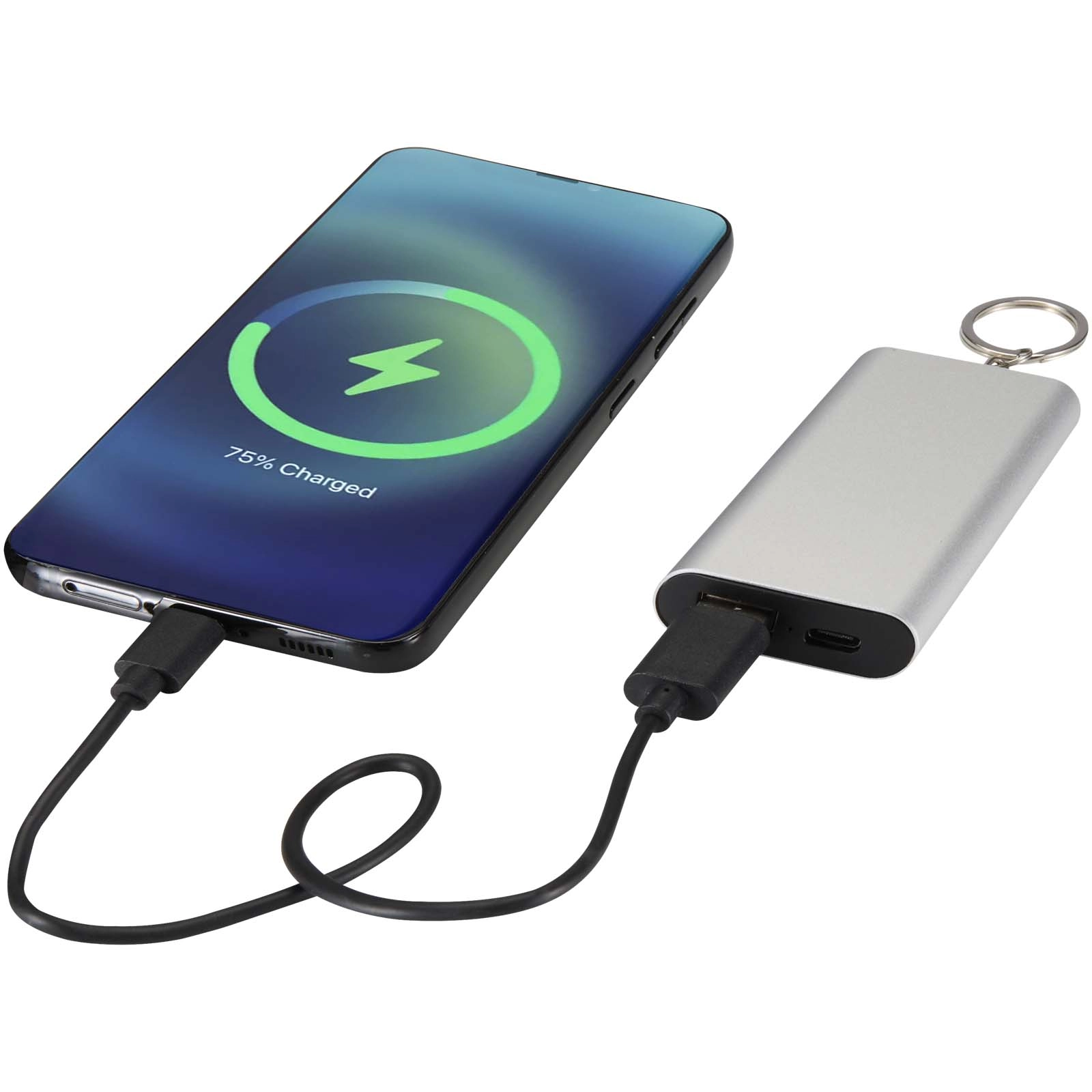 Immagine Power bank da 2000 mAh in alluminio riciclato con portachiavi Arcturus