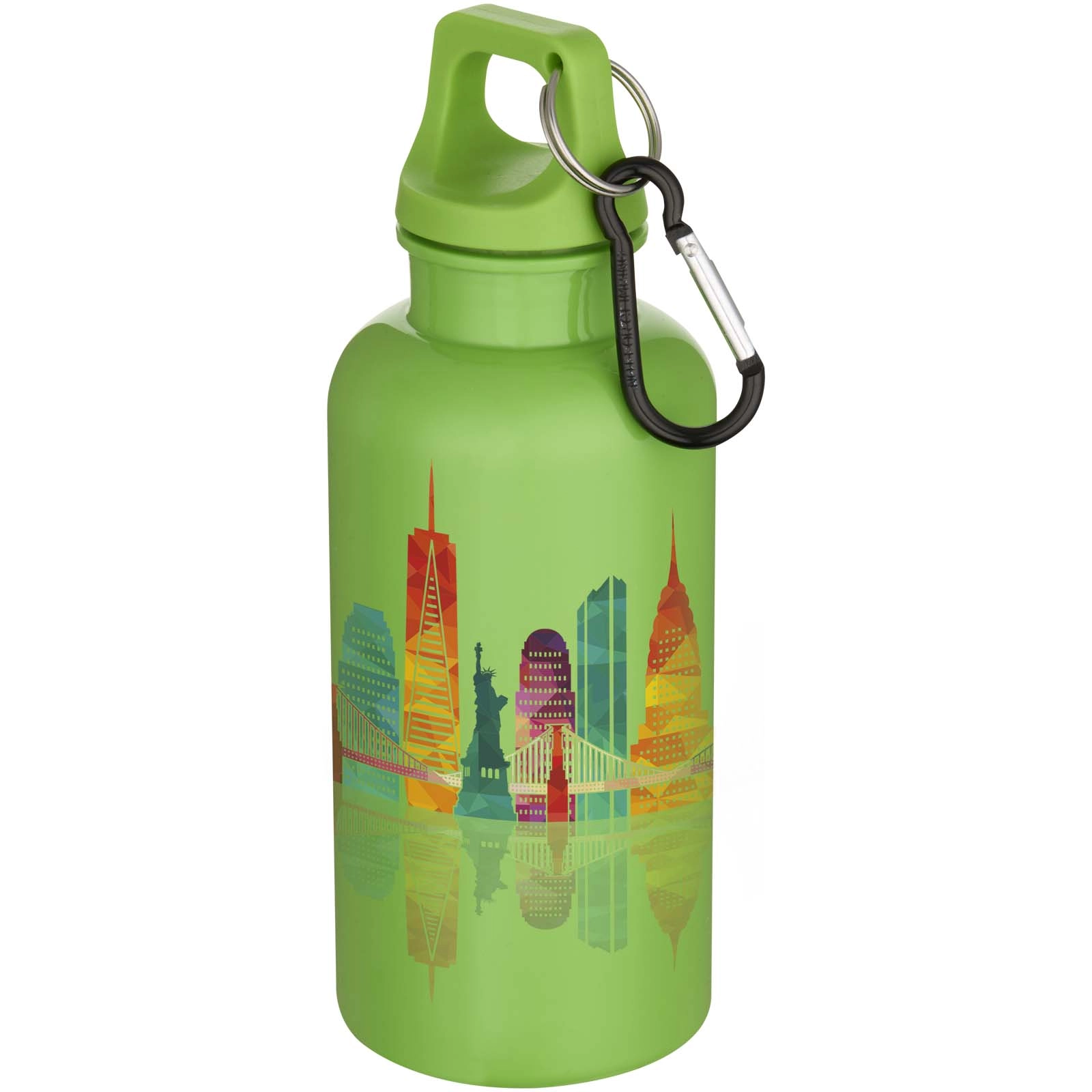 Immagine Borraccia in plastica riciclata RCS in tinta unita da 400 ml con moschettone Oregon 
