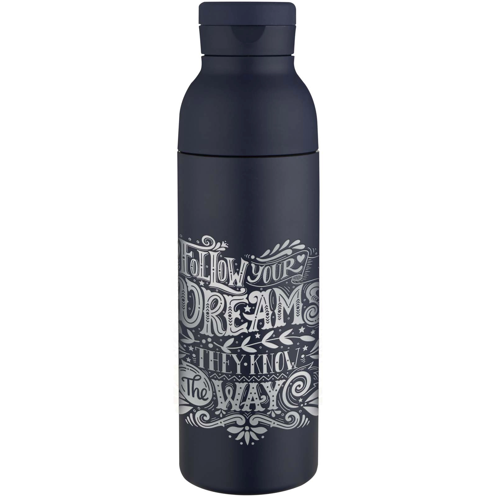 Immagine Borraccia in acciaio inossidabile riciclato certificato RCS a doppia parete da 650 ml con set di coperchi da 3 pezzi Illumina