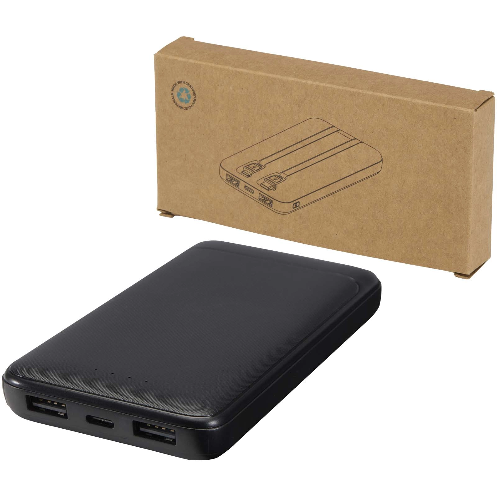 Immagine Power bank da 10.000 mAh e 10 W in plastica riciclata con 2 cavi integrati Adhil