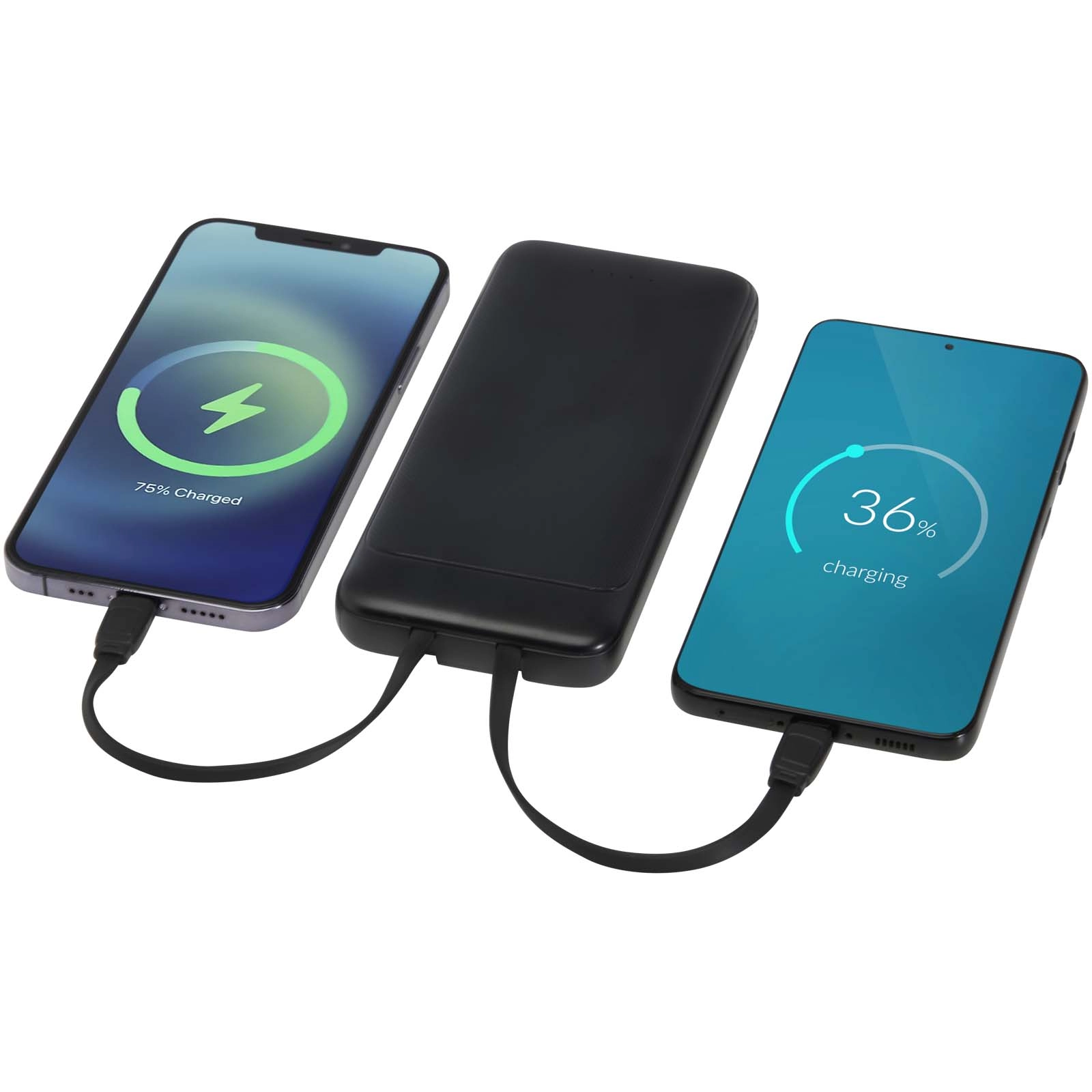 Immagine Power bank da 10.000 mAh e 10 W in plastica riciclata con 2 cavi integrati Adhil