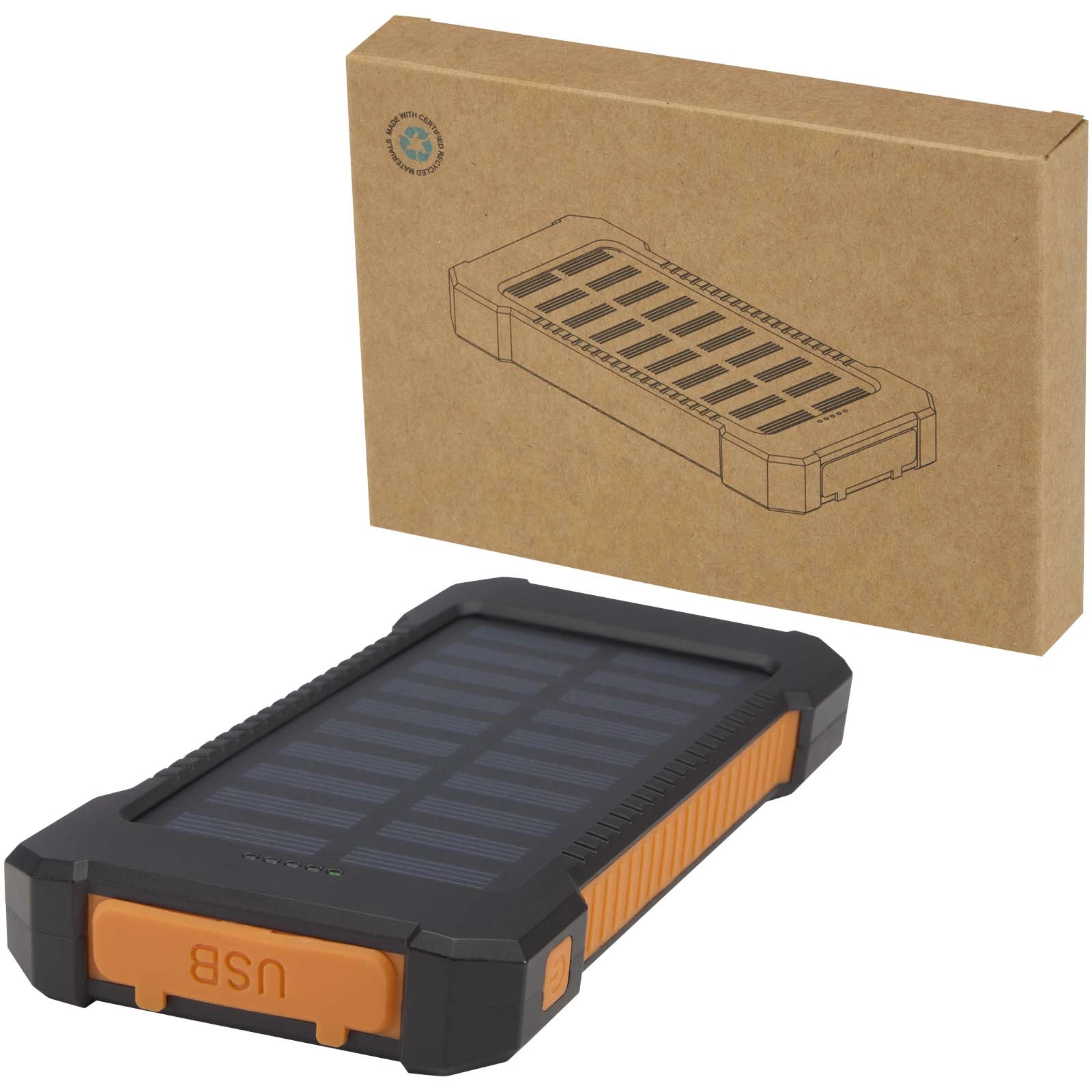 Immagine Robusto power bank a energia solare da 5.000 mAh e 10 W in plastica riciclata con torcia incorporata Altair