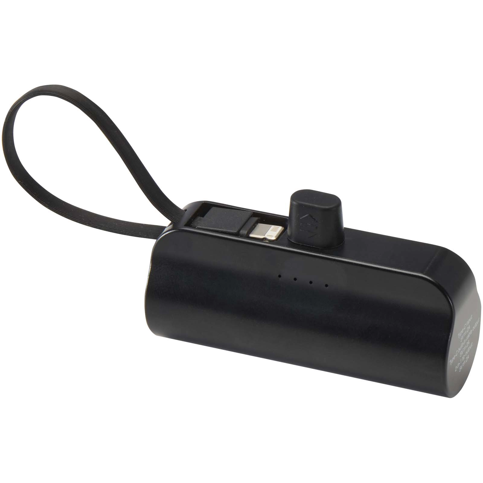 Immagine Power bank Tipo-C da 5.000 mAh e 10 W in plastica riciclata con supporto ribaltabile integrato e cavo 2 in 1 Alnair