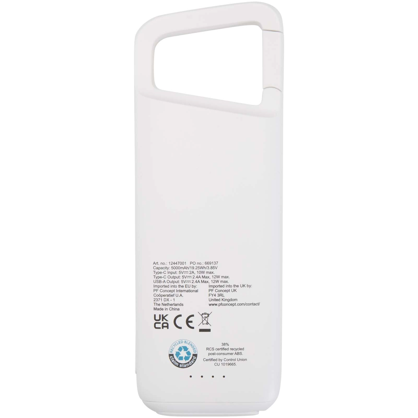 Immagine Power bank impermeabile in plastica riciclata da 5.000 mAh e 12 W con moschettone Alkes