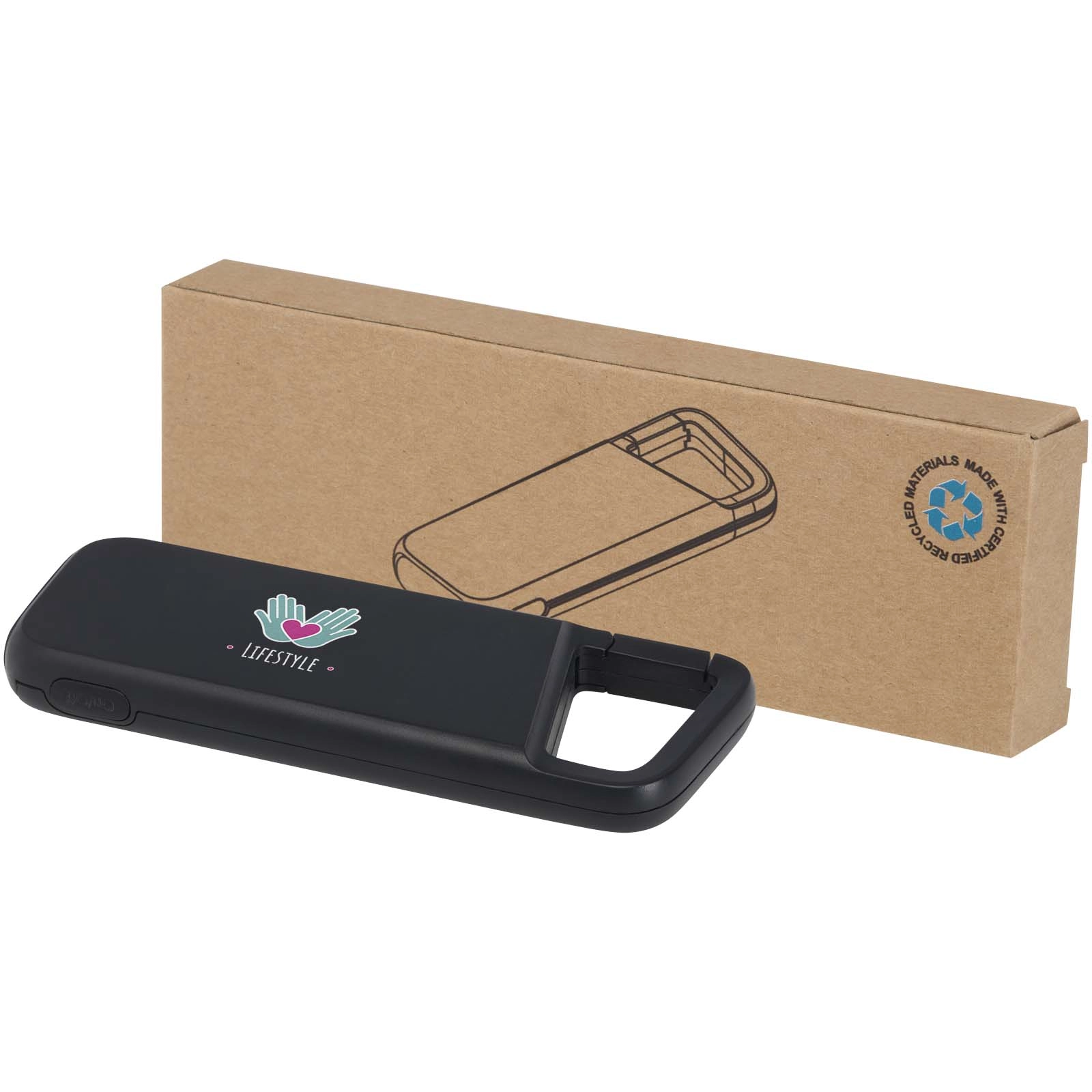 Immagine Power bank impermeabile in plastica riciclata da 5.000 mAh e 12 W con moschettone Alkes