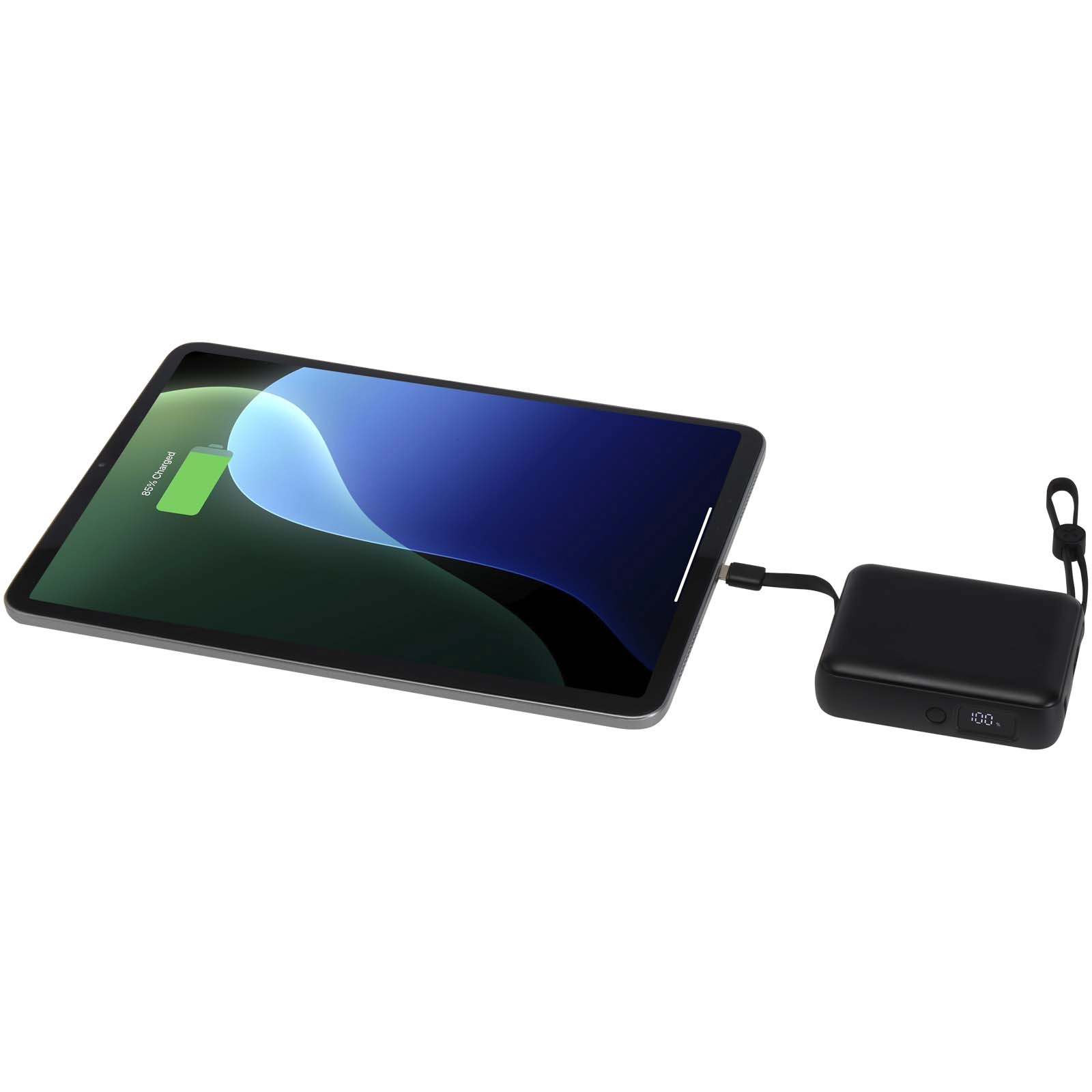Immagine Power bank per tablet da 10.000 mAh e 35 W con cavo Tipo-C integrato in plastica riciclata Acrux