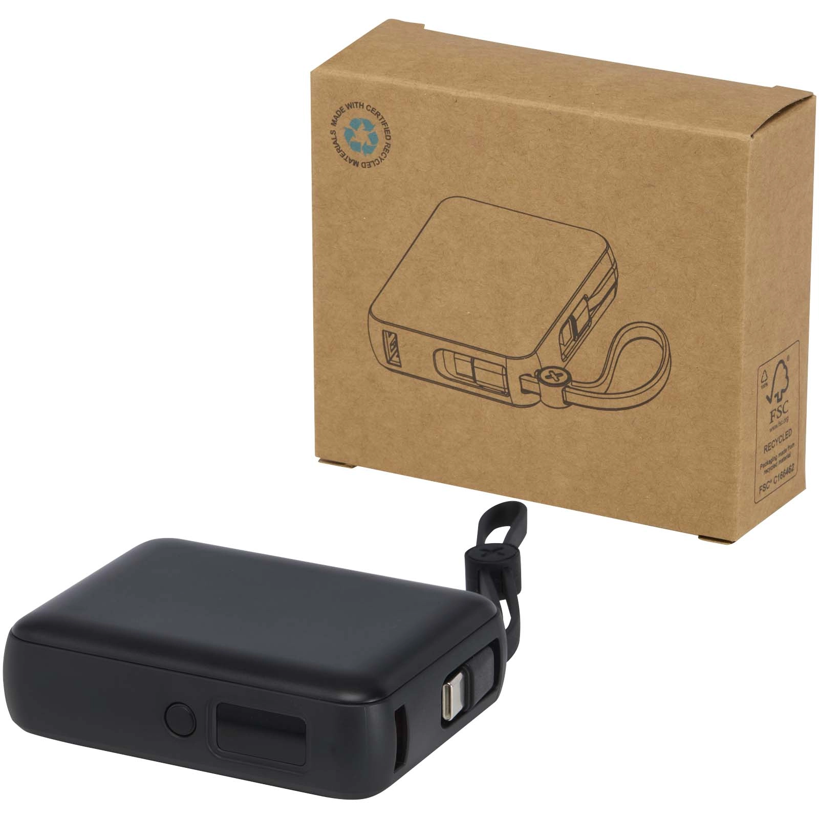 Immagine Power bank per tablet da 10.000 mAh e 35 W con cavo Tipo-C integrato in plastica riciclata Acrux