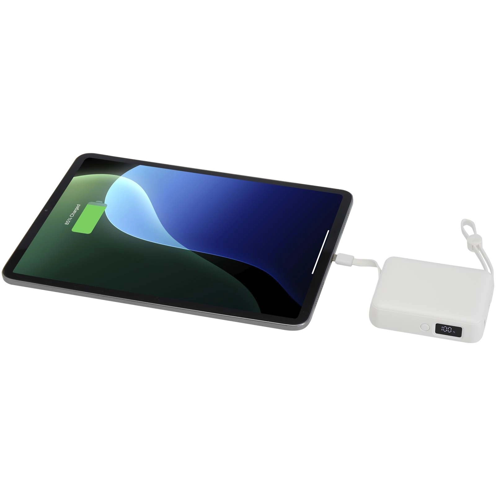 Immagine Power bank per tablet da 10.000 mAh e 35 W con cavo Tipo-C integrato in plastica riciclata Acrux