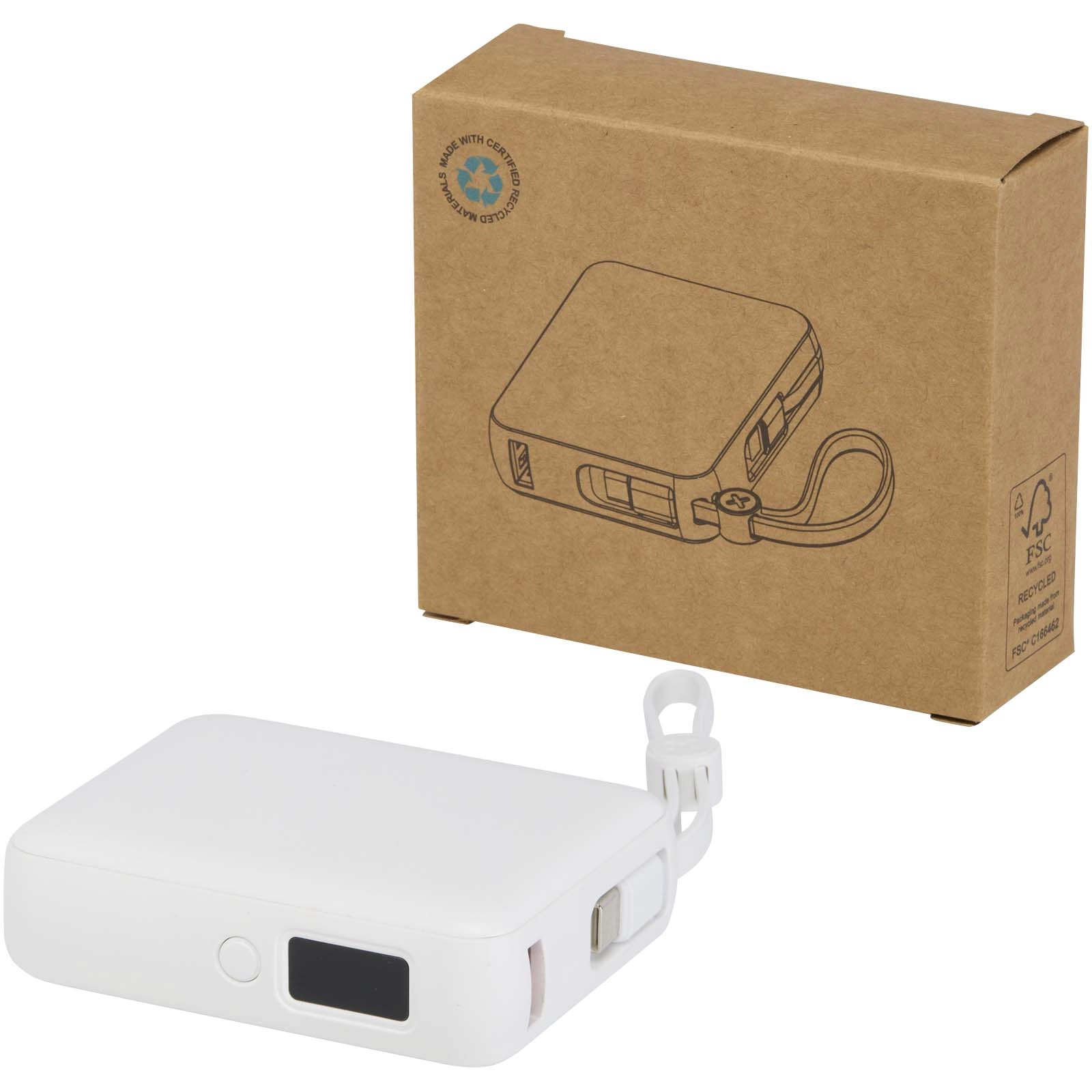 Immagine Power bank per tablet da 10.000 mAh e 35 W con cavo Tipo-C integrato in plastica riciclata Acrux
